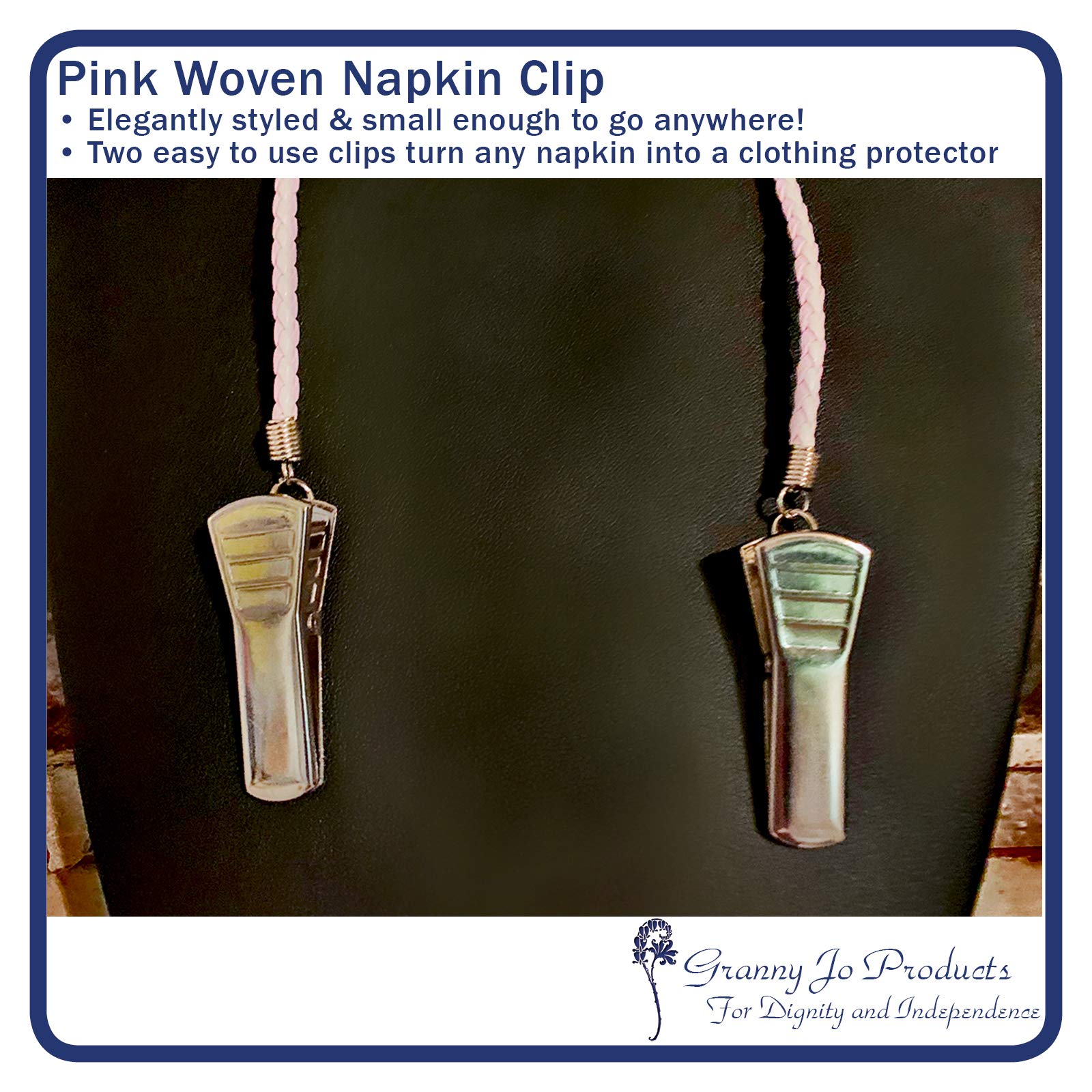 Granny Jo Braid Napkin Clip - Pink & White for Parties & Dining