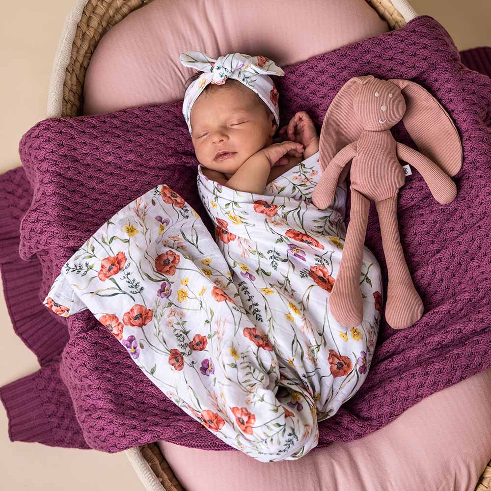 Organic Cotton Muslin Baby Wrap Blanket - Soft & Breathable Swaddle for Newborns - Perfect for Swaddling, Nursing, and Stroller Use - Meadow Design