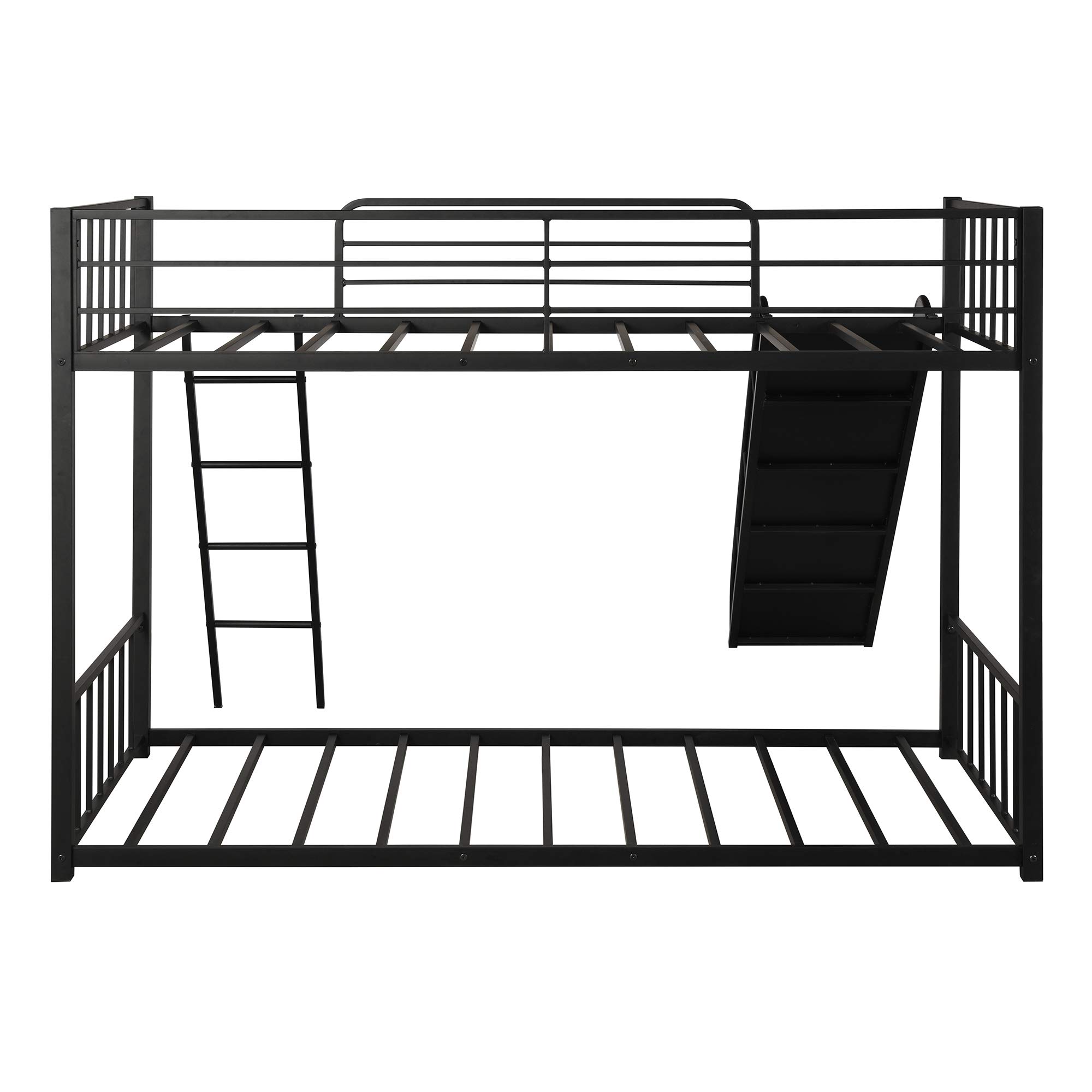 KLMM Heavy Duty Metal Bunk Bed with Slide & Safety Guard Rails - Twin Size Black Bed Frame for Kids & Teens - Perfect for Shared Kids' Rooms, Sleepovers & Space-Saving Bedroom Solutions