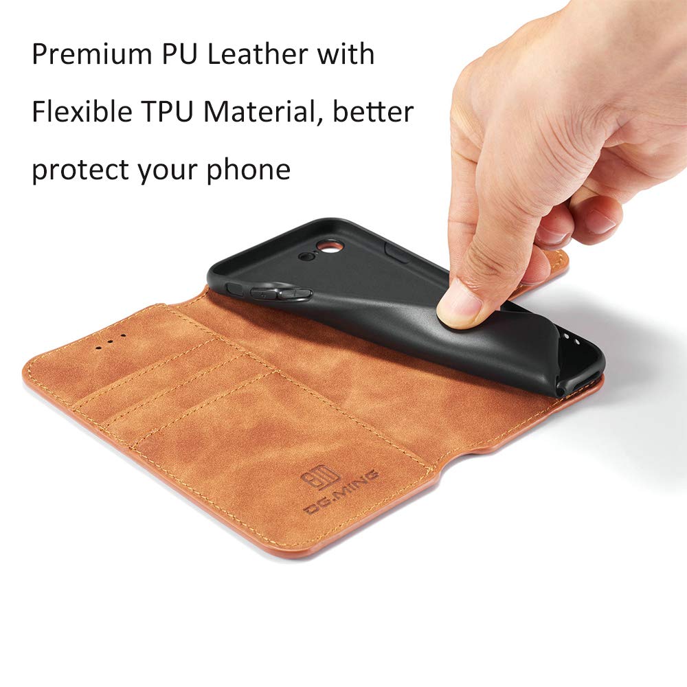 UEEBAI Luxury PU Leather Vintage Wallet Case for iPhone SE 2022 5G/iPhone 7/iPhone 8/iPhone SE 2020/SE3/SE2 - Shockproof Flip Cover with Card Slots & Magnetic Stand (Brown) - Perfect for Business, Travel & Everyday Protection