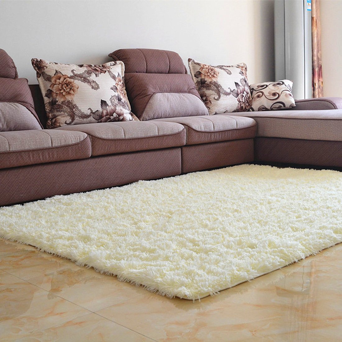 Ultra Soft Fluffy Shaggy Area Rug - 47.2x63 Inch Plush Contemporary Beige Carpet for Living Room, Bedroom, Nursery - Non-Slip Cozy Home Decor for Family Rooms, Dorms & Apartments