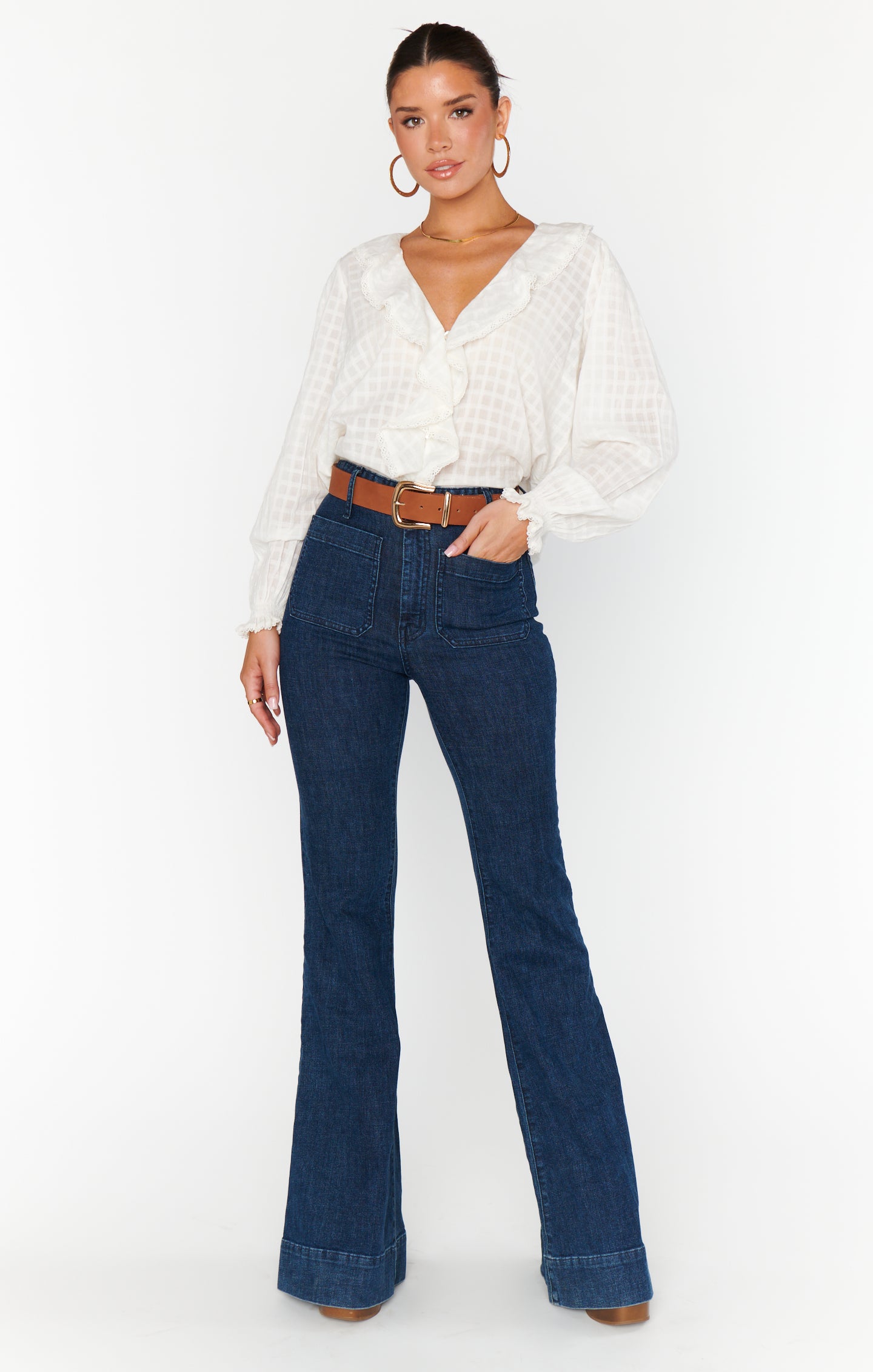 Lydia Ruffle Top - Women's White Cotton Voile Blouse for Casual Wear & Summer Outfits