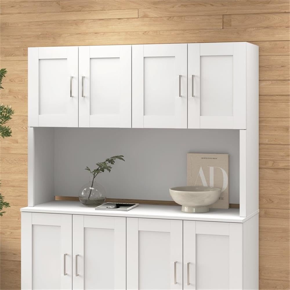 Bush Business Furniture Hampton Heights 60W White Computer Hutch - Desk Attachment for Home Office & Professional Workspace | Perfect for Organizing Files, Books & Office Supplies in Modern Workspaces