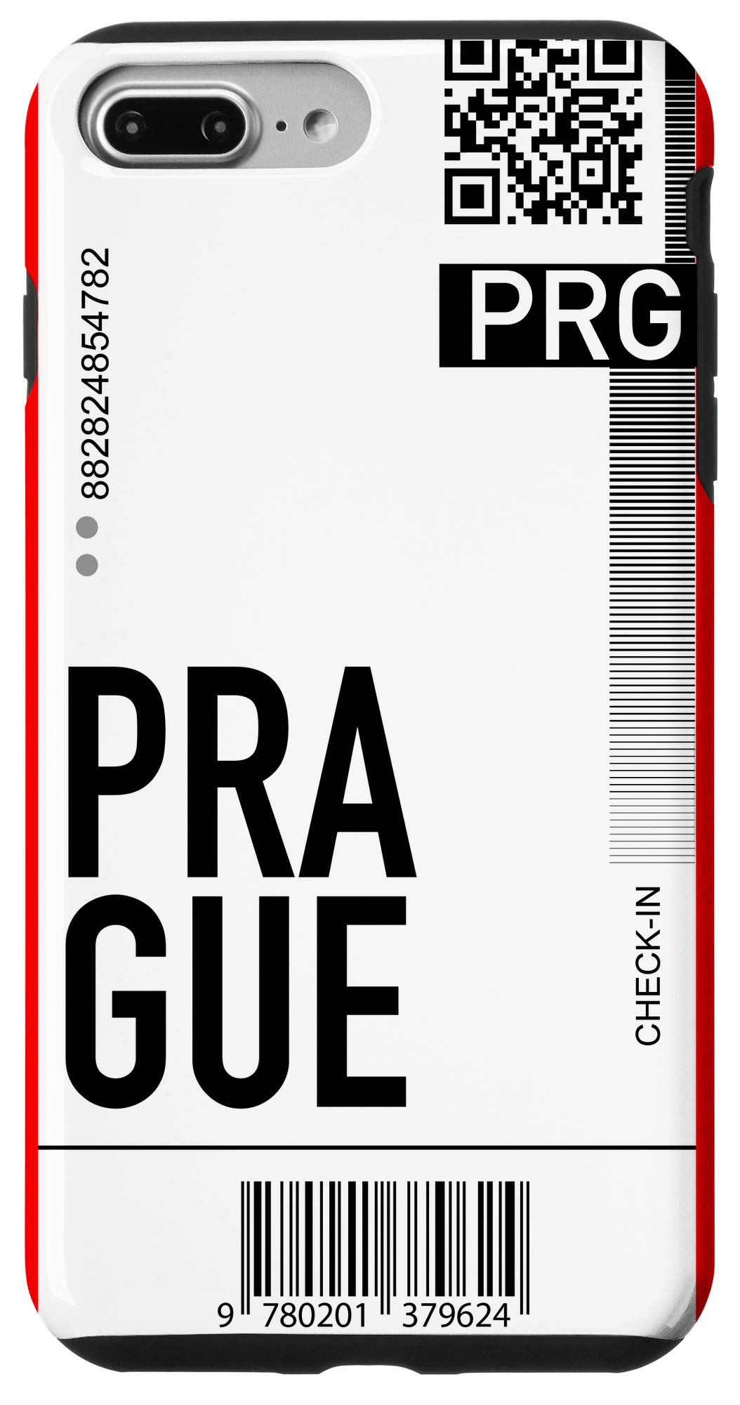 Premium Prague Air Ticket Phone Case for iPhone 7 Plus/8 Plus - Boarding Pass Design City Red Hard Cover - Perfect for Travel, Vacation & Souvenir Gifts