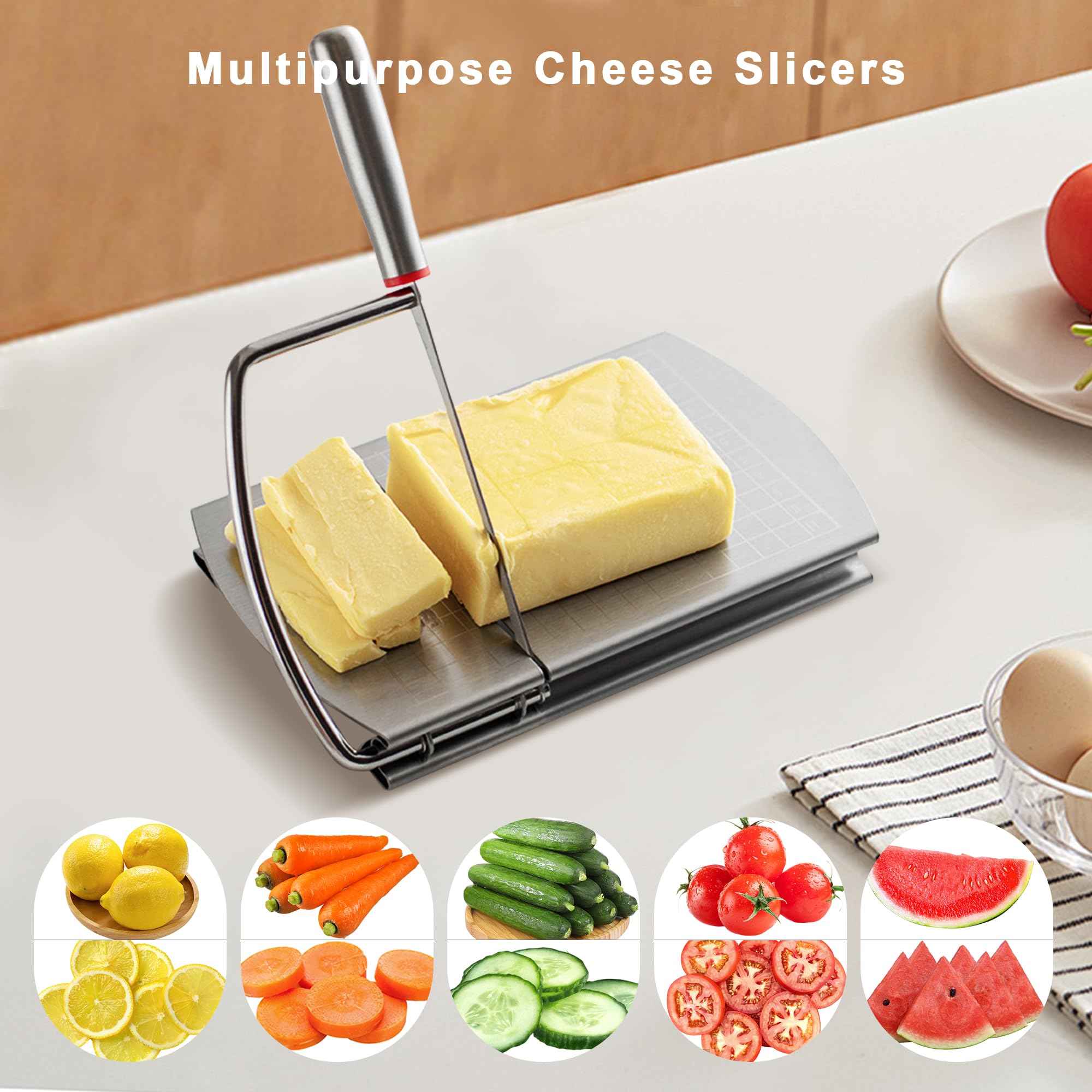 Premium Stainless Steel Cheese Slicer & Cutter - Multi-Purpose Kitchen Tool for Block Cheese, Butter, Sausages, Fruits - Perfect for Charcuterie Boards, Party Platters & Home Cooking Accessories