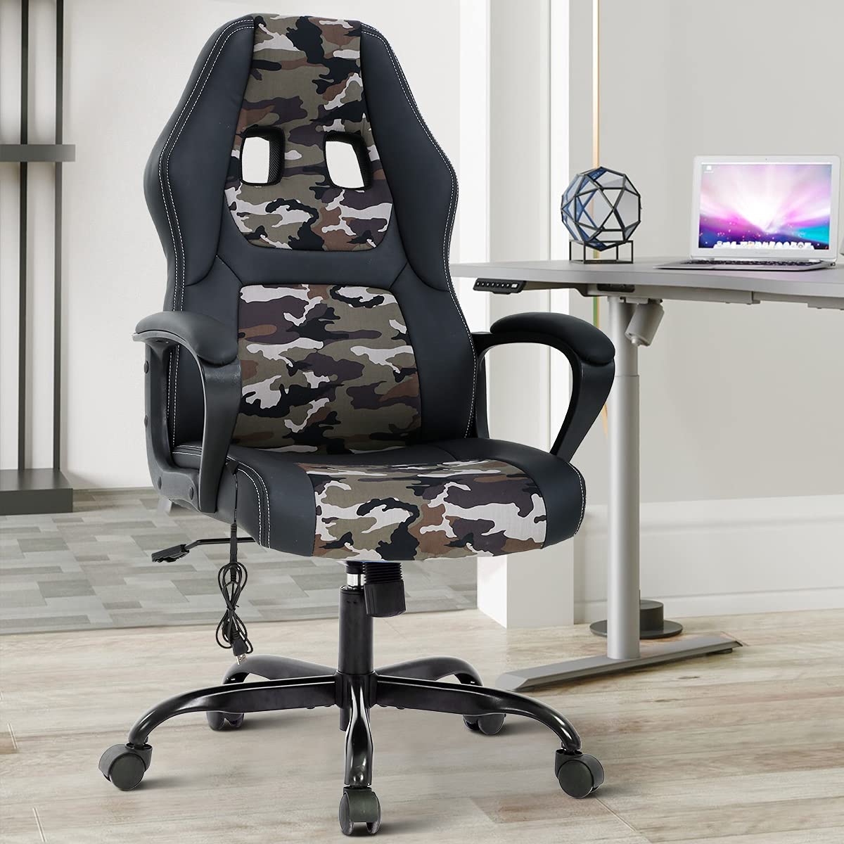 Ergonomic Office Gaming Chair with Adjustable Lumbar Support - PU Leather Executive Desk Chair for Men & Adults - Swivel Rolling Computer Task Chair for Work, Gaming & Home Office - Camouflage Design
