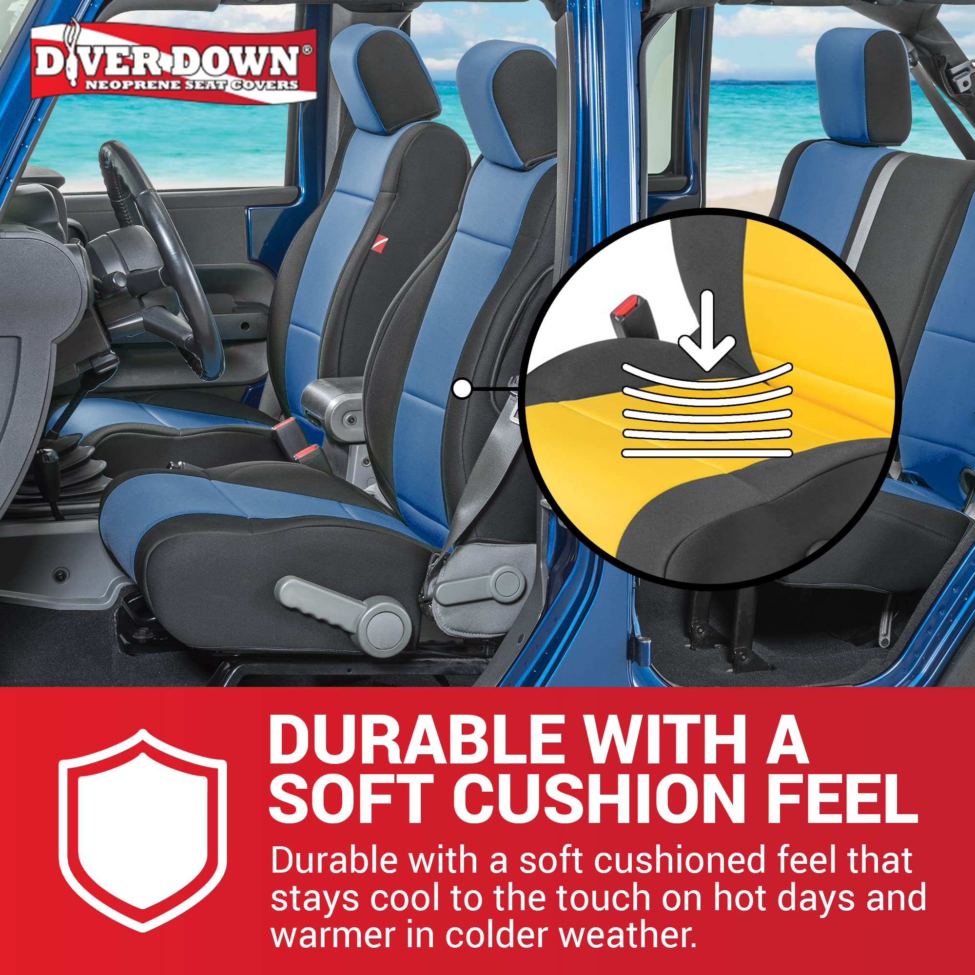 **Diver Down Neoprene Seat Cover Set for Jeep Wrangler JK 2007-2018 - Waterproof, Custom Fit Front & Back Seat Covers - Soft Padded, Thermal Resistant Cushion (Gray, 4DR, 07) - Perfect for Off-Roading, Camping & Outdoor Adventures**