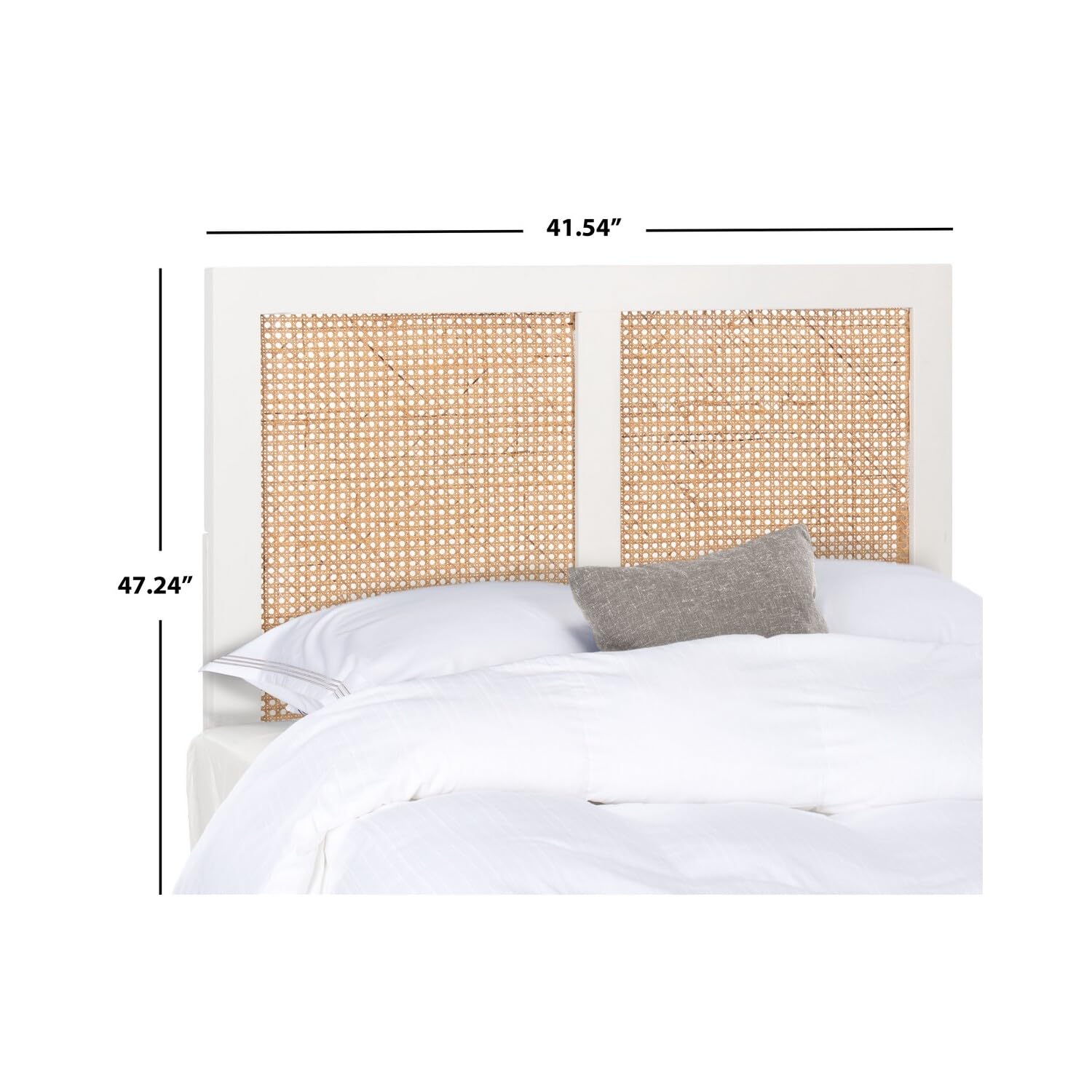 SAFAVIEH Vienna White Wash Cane Twin Headboard Platform Bed Frame - Single Size (HBD8004C-T) | Rustic Farmhouse Bedroom Furniture for Guest Rooms & Dorm Decor