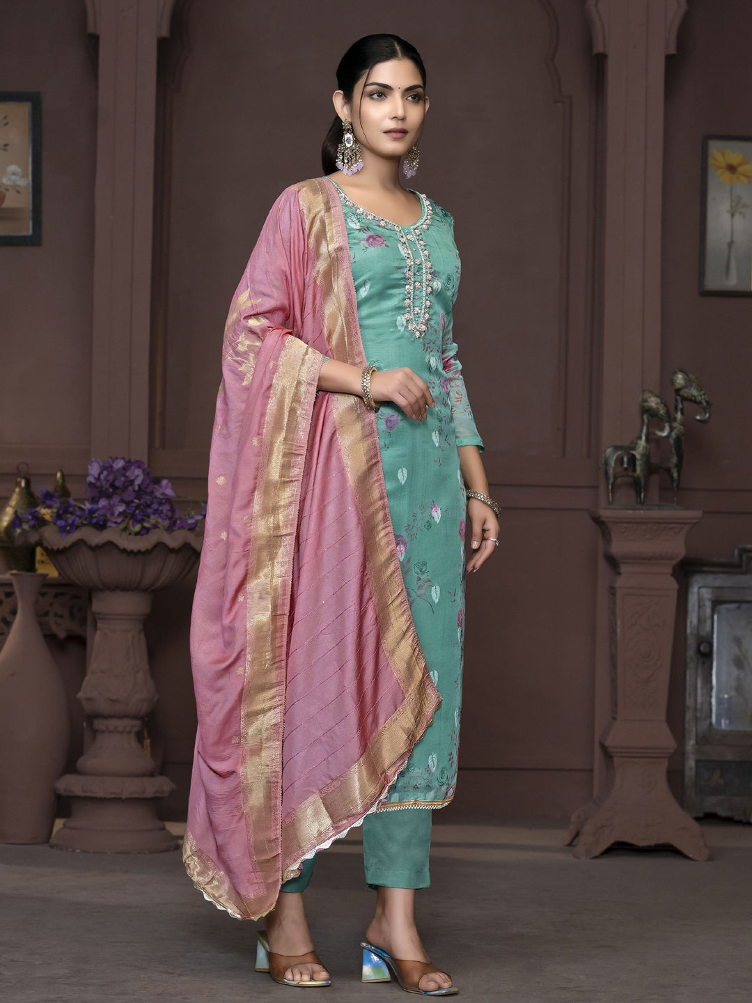 Elegant Blue Designer Ready-to-Wear Pant Suit with Printed Hand Embroidery - Perfect for Office Wear, Business Meetings & Formal Events