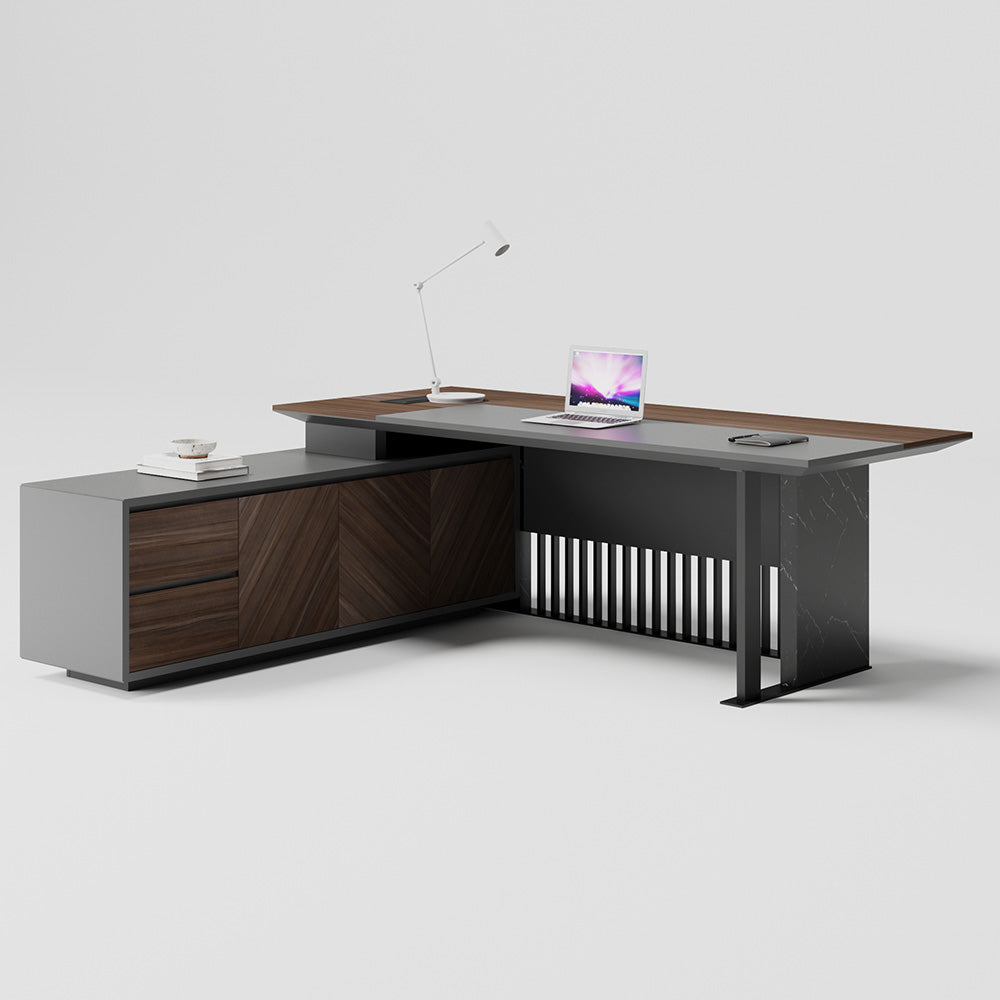 Premium MADEIRA Executive Desk 220cm with Left Return in Hazelnut & Grey - Modern Office Furniture for Home & Business Workspaces