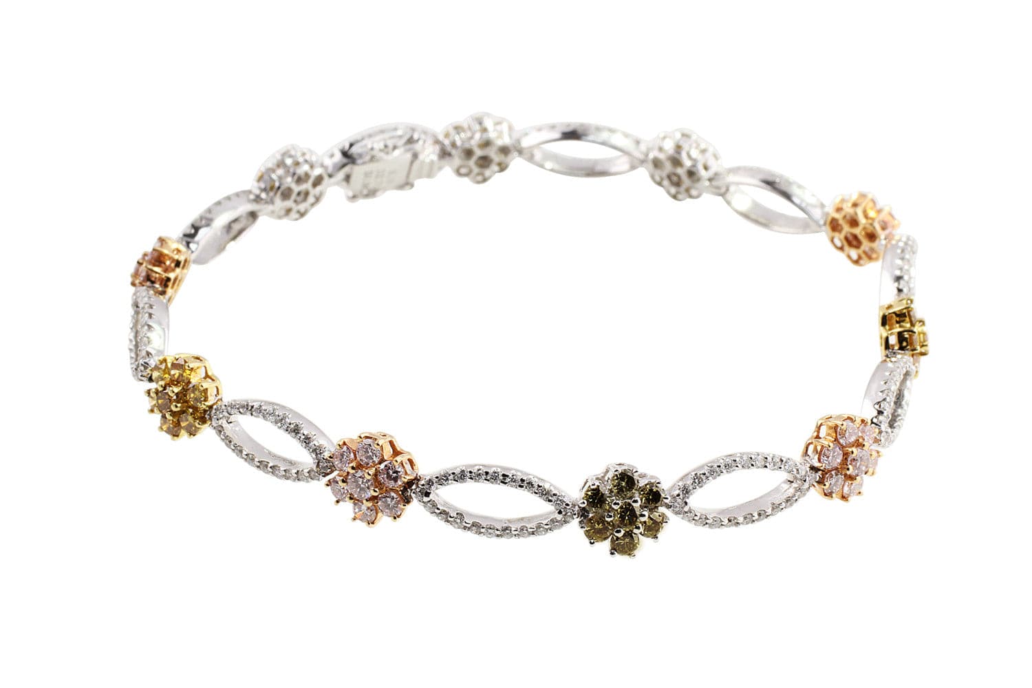 18K Gold Floral Diamond Bracelet for Women - Elegant Fancy Color Gemstone Jewelry Gift for Anniversary, Wedding & Special Occasions