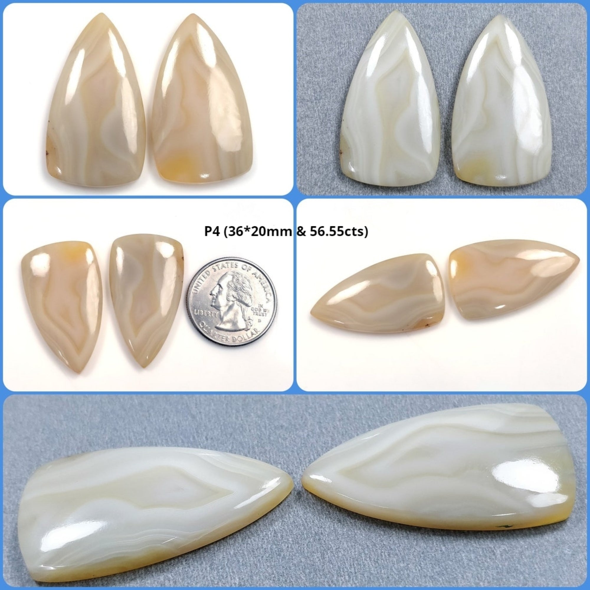 Natural Botswana Agate Gemstone Cabochon - Untreated Bi-Color Agate in 19x17mm & 36x20mm Sizes (Pair) for Jewelry Making, Wire Wrapping & Crystal Healing