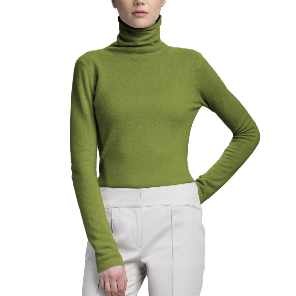 Parisbonbon Women's 100% Cashmere Turtleneck Sweater - Soft Winter Pullover, Grass Green, Size M | Cozy Office Wear & Casual Outfits