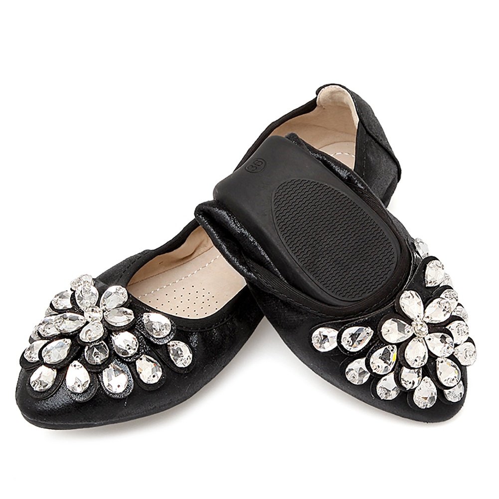 Meeshine Women's Foldable Soft Pointed Toe Ballet Flats - Rhinestone Decorated Comfortable Slip On Shoes for Work, Travel & Casual Wear