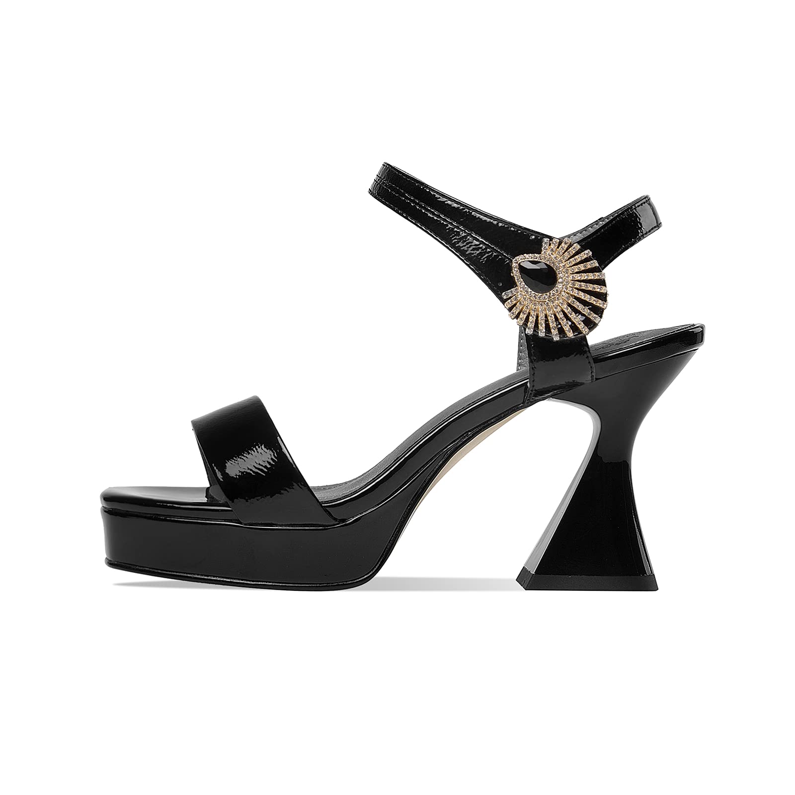 TinaCus Women's Glossy Patent Leather High Heel Sandals - Crystal Open Toe Slingback with Rhinestones | Handmade Platform Heels for Parties, Weddings & Evening Events