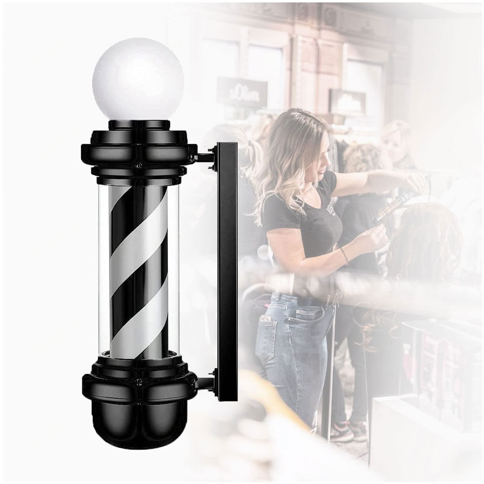 Vintage Barber Pole Light - IP54 Waterproof & Energy Saving Salon Barber Shop Sign, Classic Red White Blue Spiral Decoration for Barbershop, Hair Salon, and Man Cave Decor - Perfect for Retro Themed Shops and Home Bars