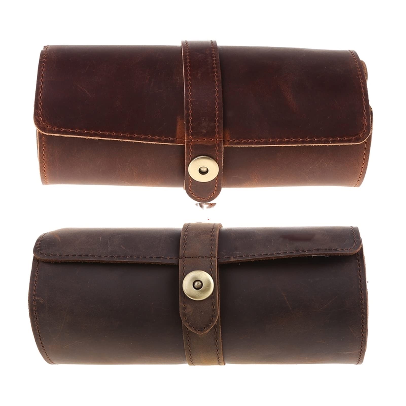 Genuine Leather Watch Roll Travel Case - 3 Slot Vintage Horse Leather Watch Storage Box & Organizer | Portable Watch Display Case for Men, Travel, Business, Gifts