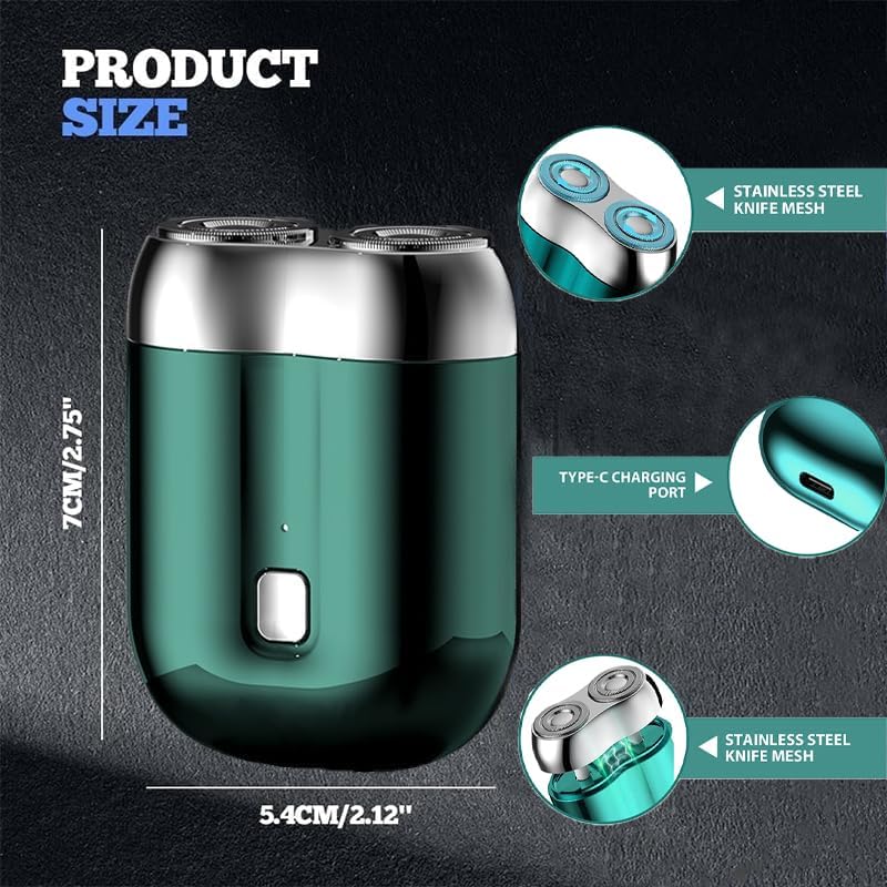 Premium Mini Dual-Head Electric Shaver for Men - Rechargeable Portable Travel Razor with Compact Pocket Size - Gray - Perfect for Business Trips, Gym Bags & Everyday Grooming