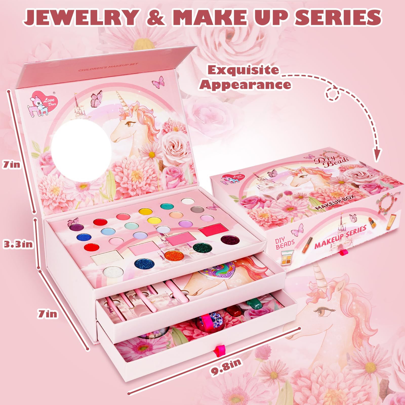 **Washable Kids Makeup Kit for Girls - Pretend Play Cosmetic Set with Mirror, Safe & Non-Toxic, Perfect Birthday Gift for Ages 3-12 | Princess Dress-Up, Role Play, Party Fun**