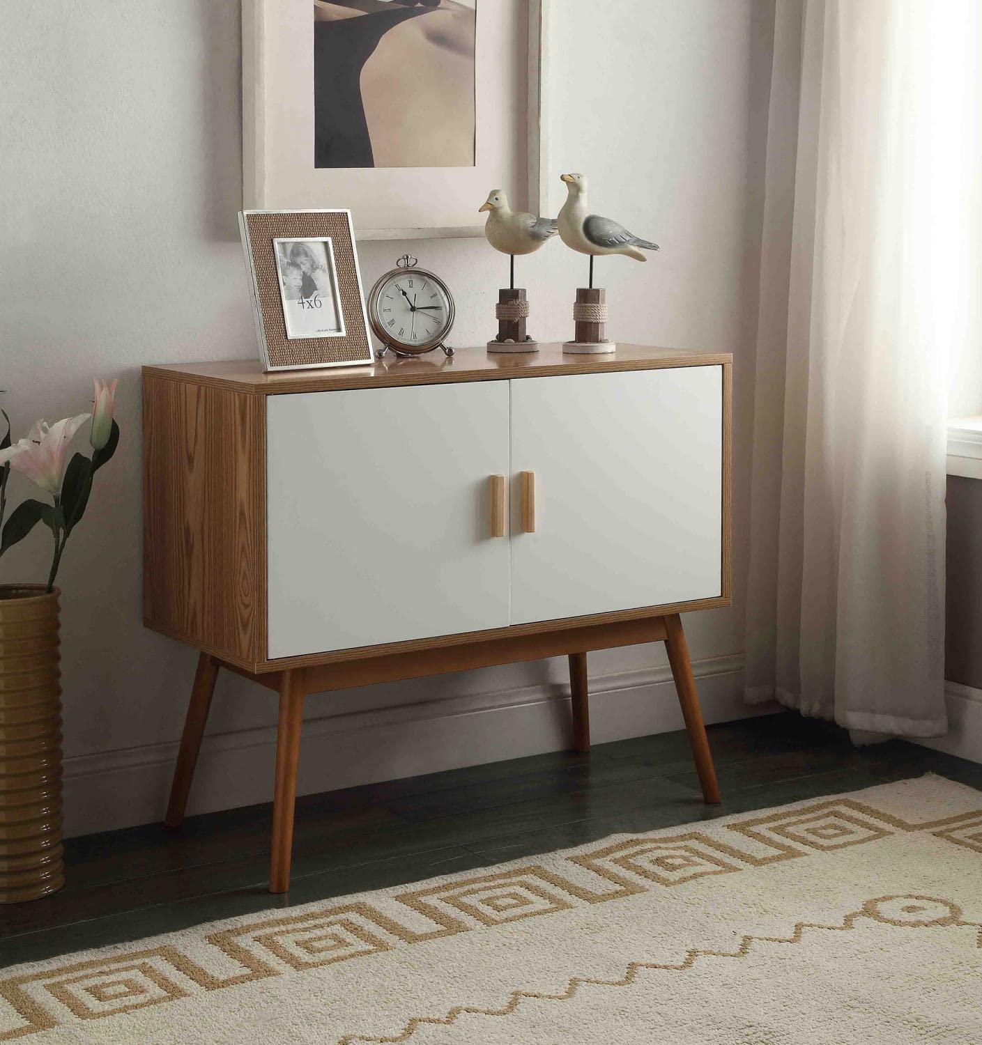 Convenience Concepts Oslo Storage Console - White & Natural Finish, Entryway Table with Shelves for Living Room, Bedroom, or Office Organization
