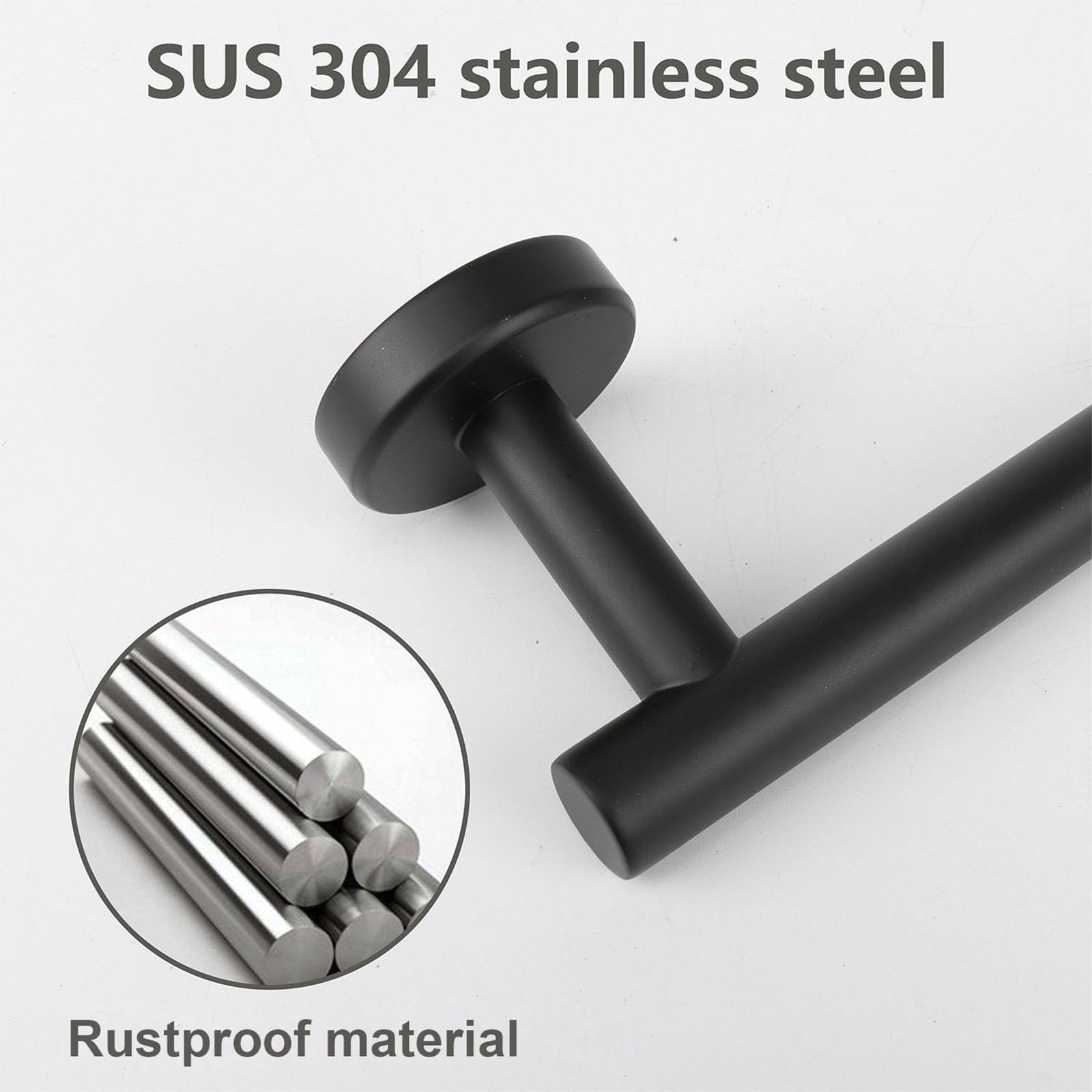 TocTen 9Inch Heavy Duty Stainless Steel Towel Holder - Matte Black SUS304 Bathroom Towel Ring, Wall Mounted Hand Towel Bar for Kitchen, Bathroom & Laundry Room - Durable & Rustproof Design