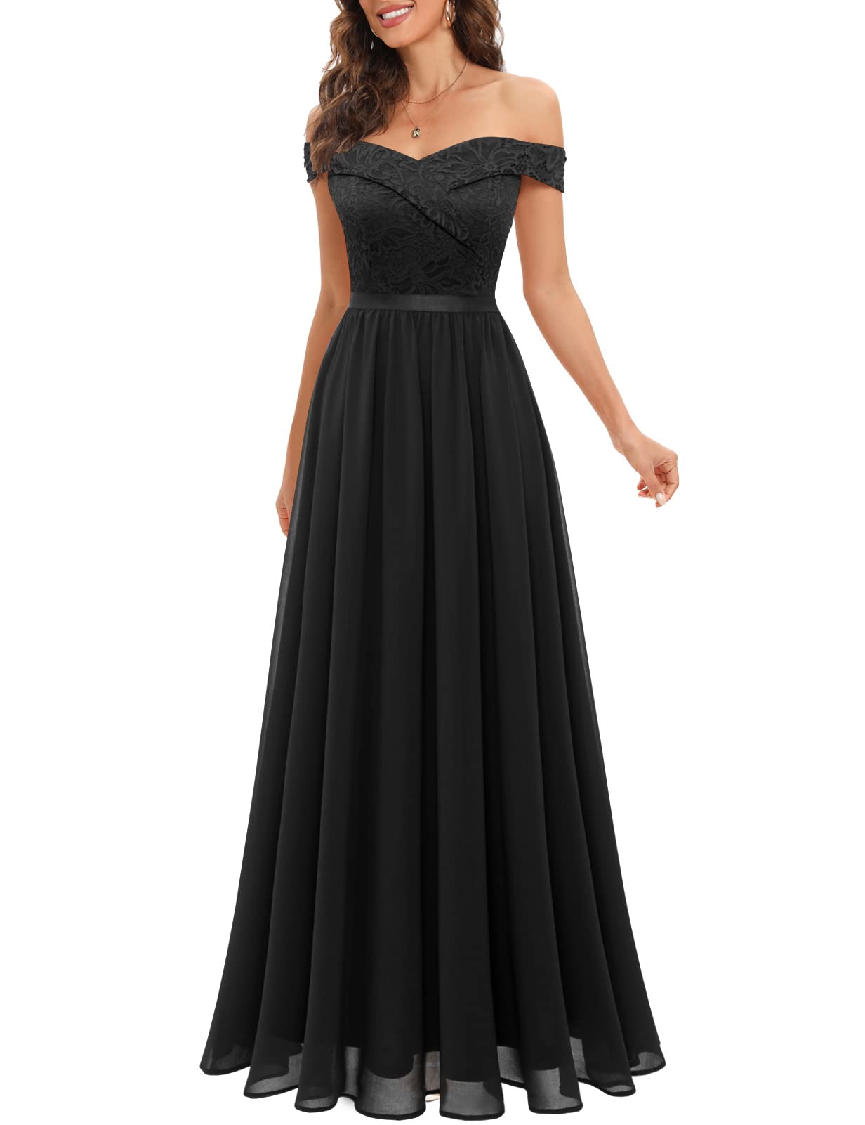 Elegant Bbonlinedress Women's Lace Bridesmaid Dress - A-Line Off Shoulder Floral Chiffon Wedding Gown for Bridal Party & Formal Events