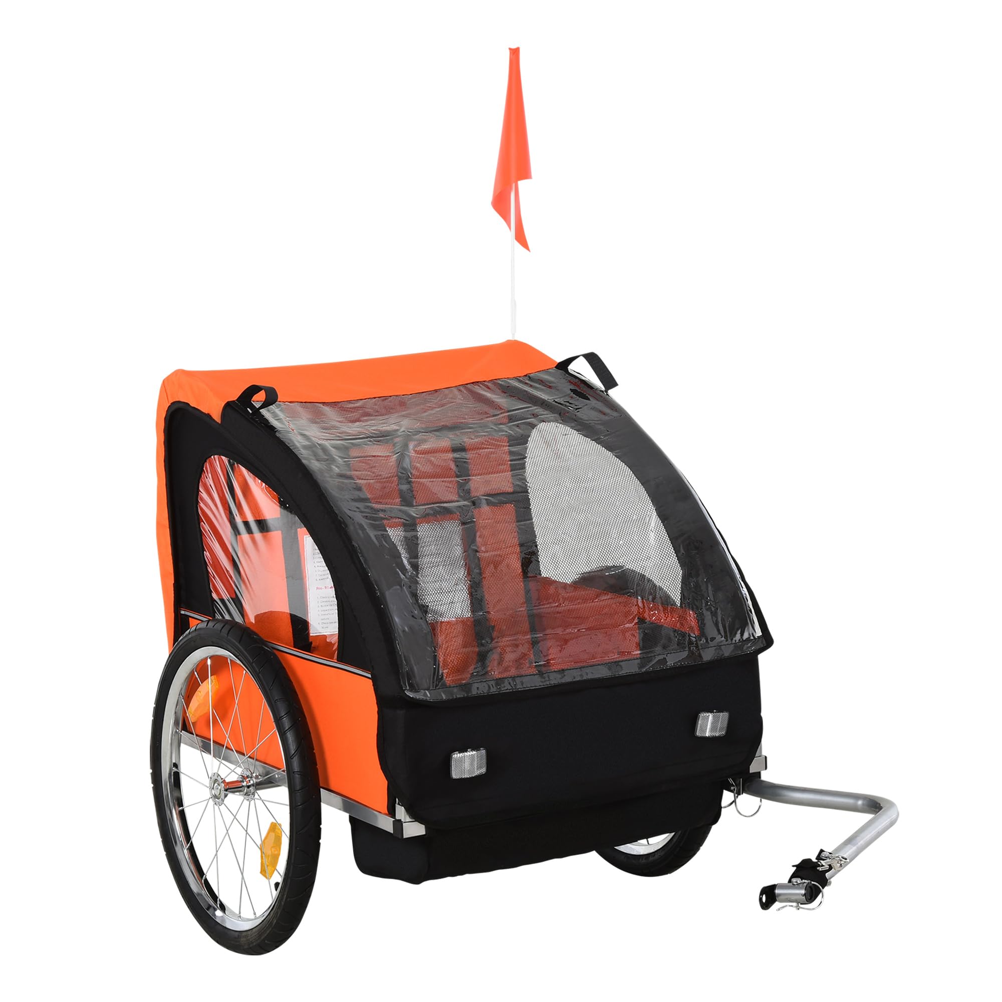 Aosom Heavy Duty Double Bike Trailer for Kids & Toddlers - Steel Frame Bicycle Cargo Carrier with 5-Point Safety Harness, Weatherproof Cover, Reflective Stripes & Safety Flag - Perfect for Family Cycling, Grocery Trips & Outdoor Adventures