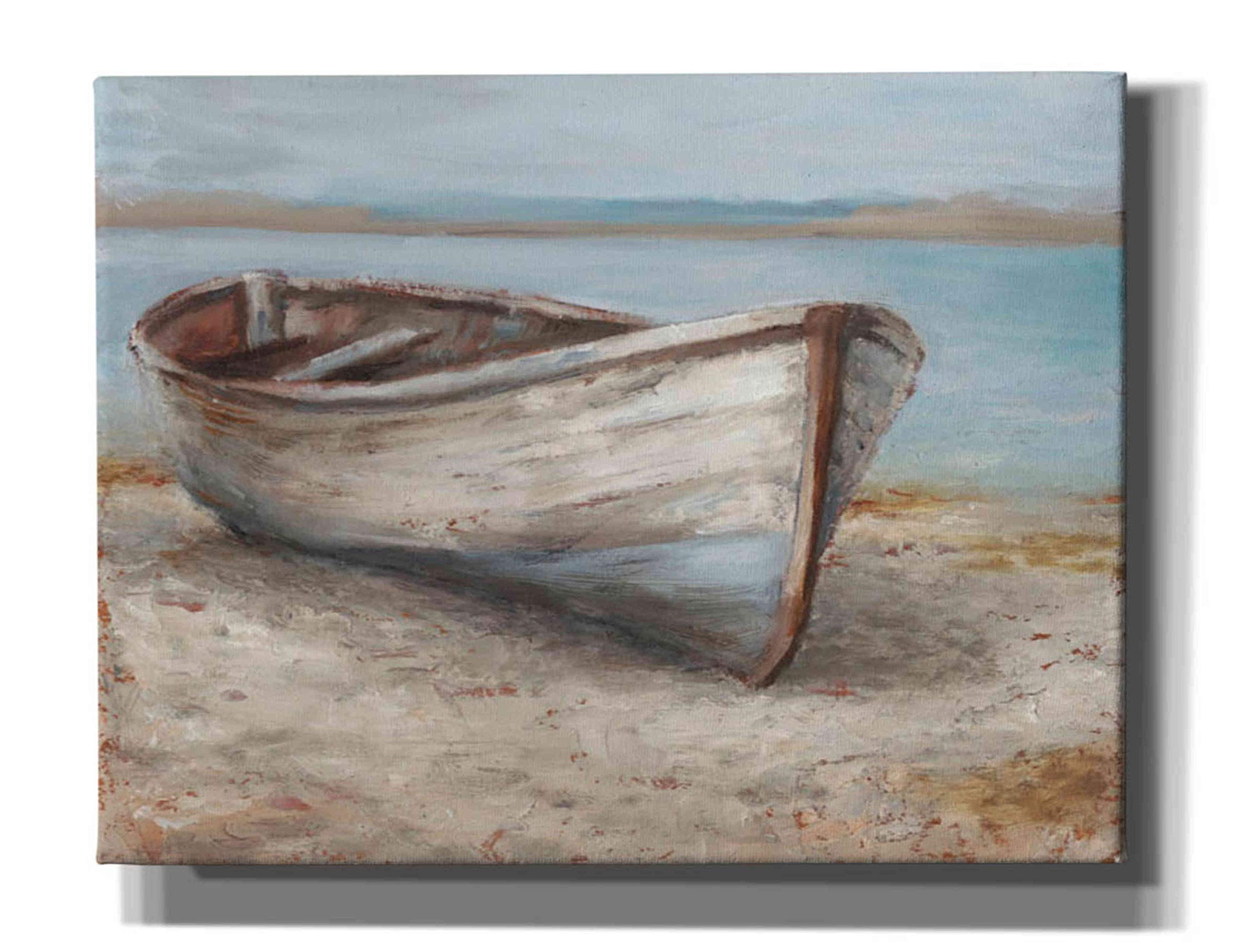 Epic Graffiti 'Whitewashed Boat I' by Ethan Harper - 34x26 Inch Modern Canvas Wall Art for Living Room, Bedroom & Office Decor