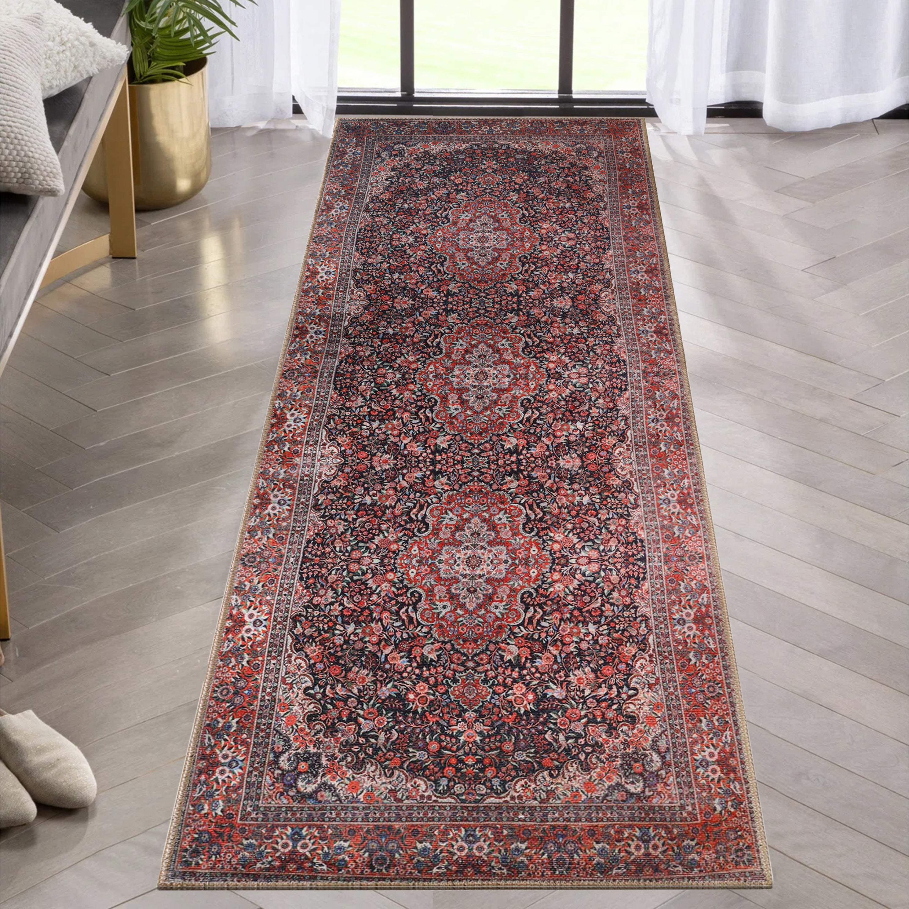 Fiorella Floral Medallion Indoor Area Rug - Non-Slip Living Room Runner Carpet for Bedroom, Hallway & Entryway Decor