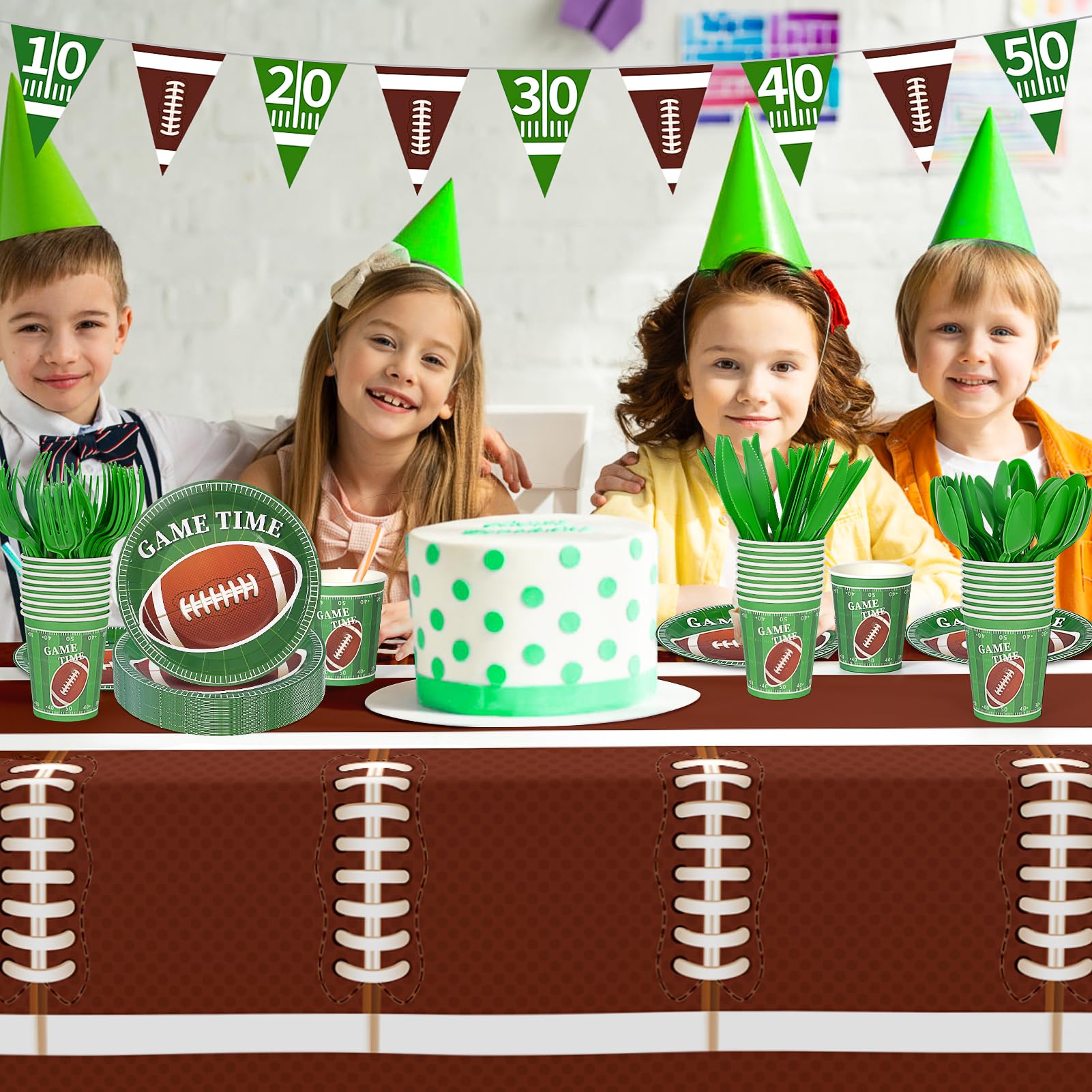133Pcs Football Party Supplies Set - Disposable Plates, Cups, Utensils, Banner & Tablecloth for Football Themed Birthday, Home & Dinner Decorations | Perfect for Game Day Celebrations, Tailgating & Sports Parties