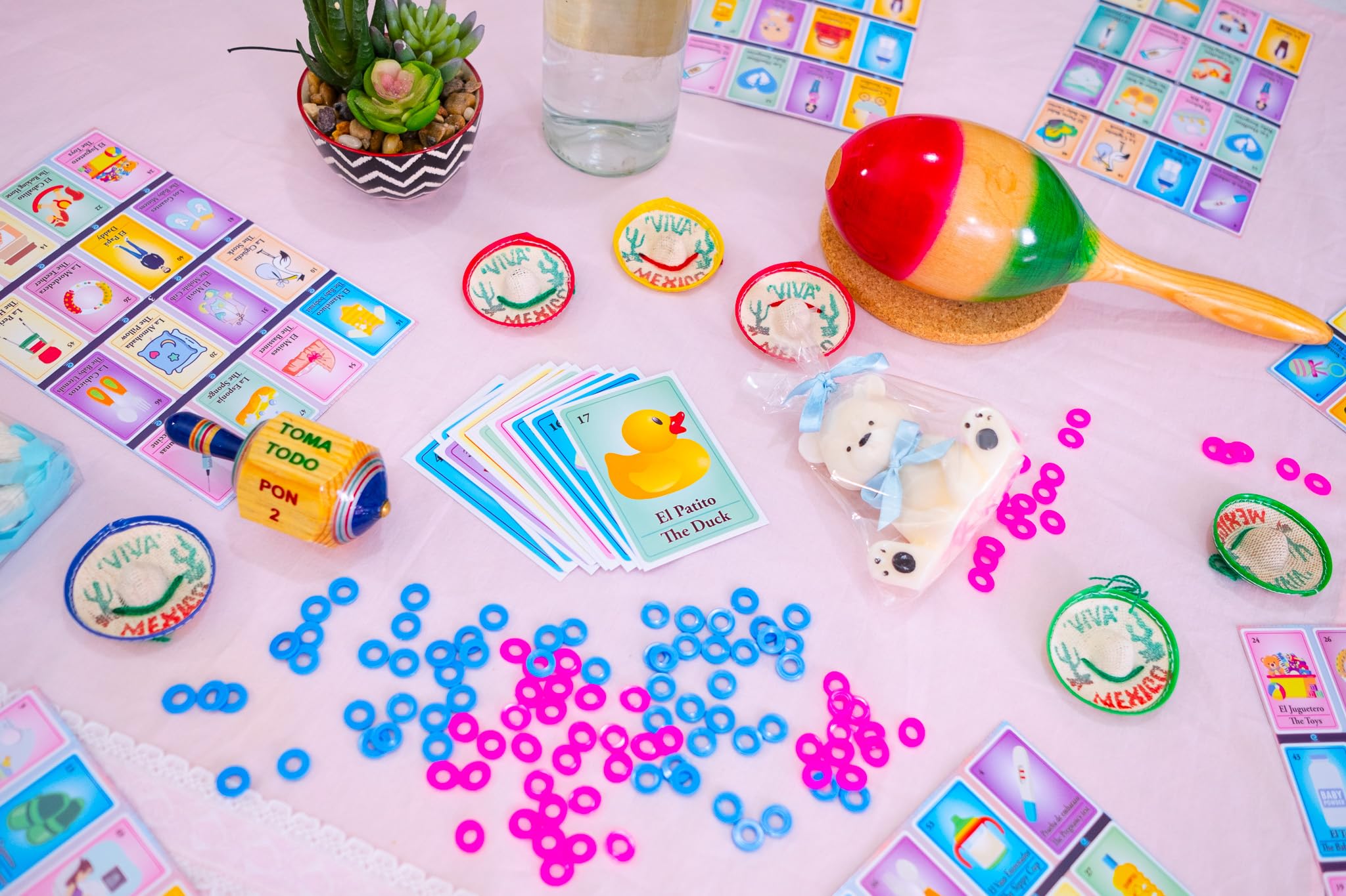 Baby Shower Bingo Game Set - Bilingual English & Spanish for 10 Players - Includes 1 Card Deck & 10 Boards - Family Fun Game - Learn Spanish While Playing - Perfect for Baby Showers, Birthday Parties & Family Game Nights
