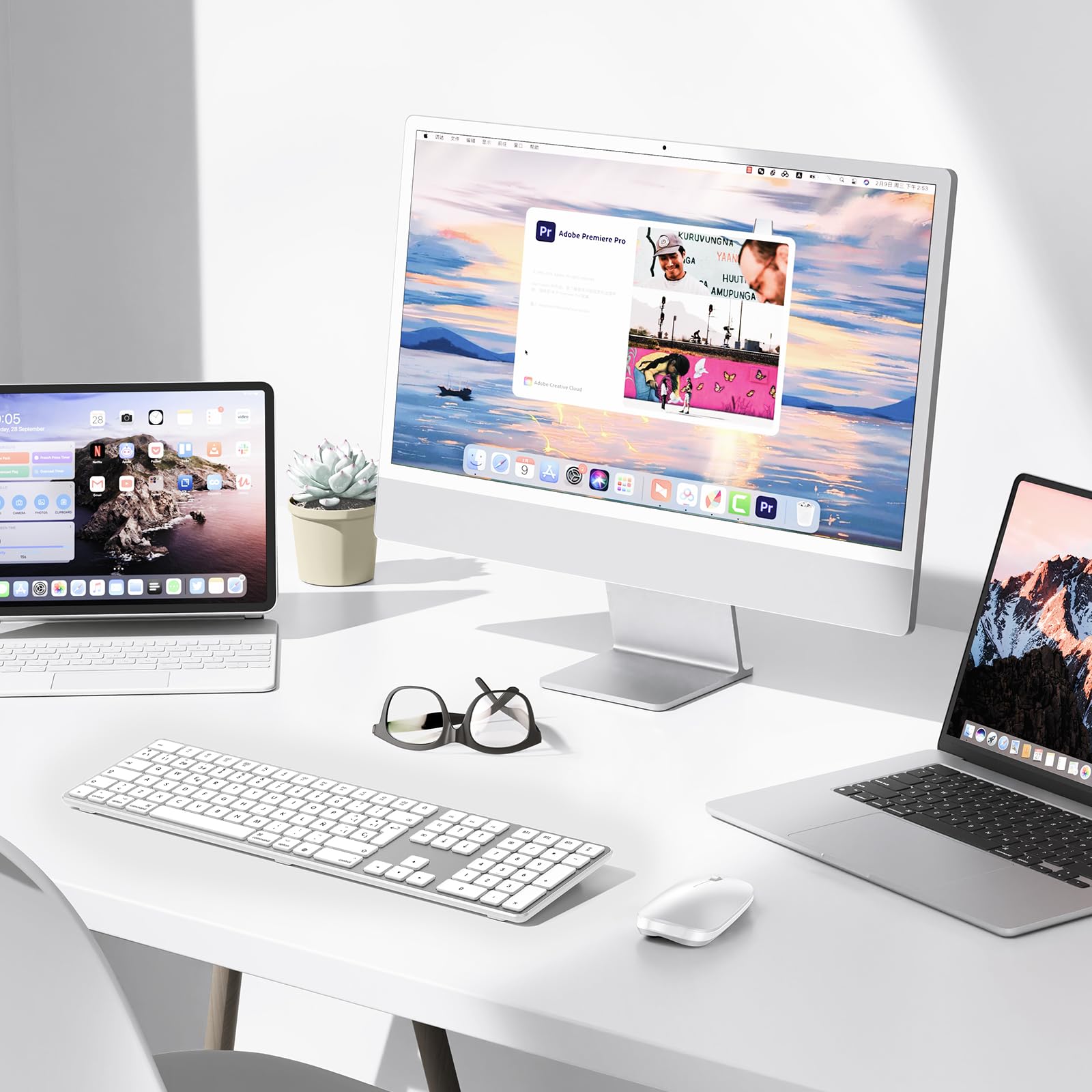 OMOTON Bluetooth Keyboard for MacOS - Rechargeable, 3-Channel Bluetooth, Compatible with MacBook/Air/Pro/iMac (Silver) | Perfect for Home Office, Remote Work & Apple Ecosystem Users