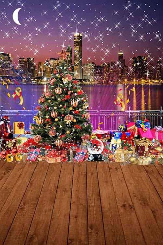 8' x 12' Christmas City Night Scenic Backdrop - Computer Printed Photo Background for Holiday Parties, Events & Photography (ZJZ-007)