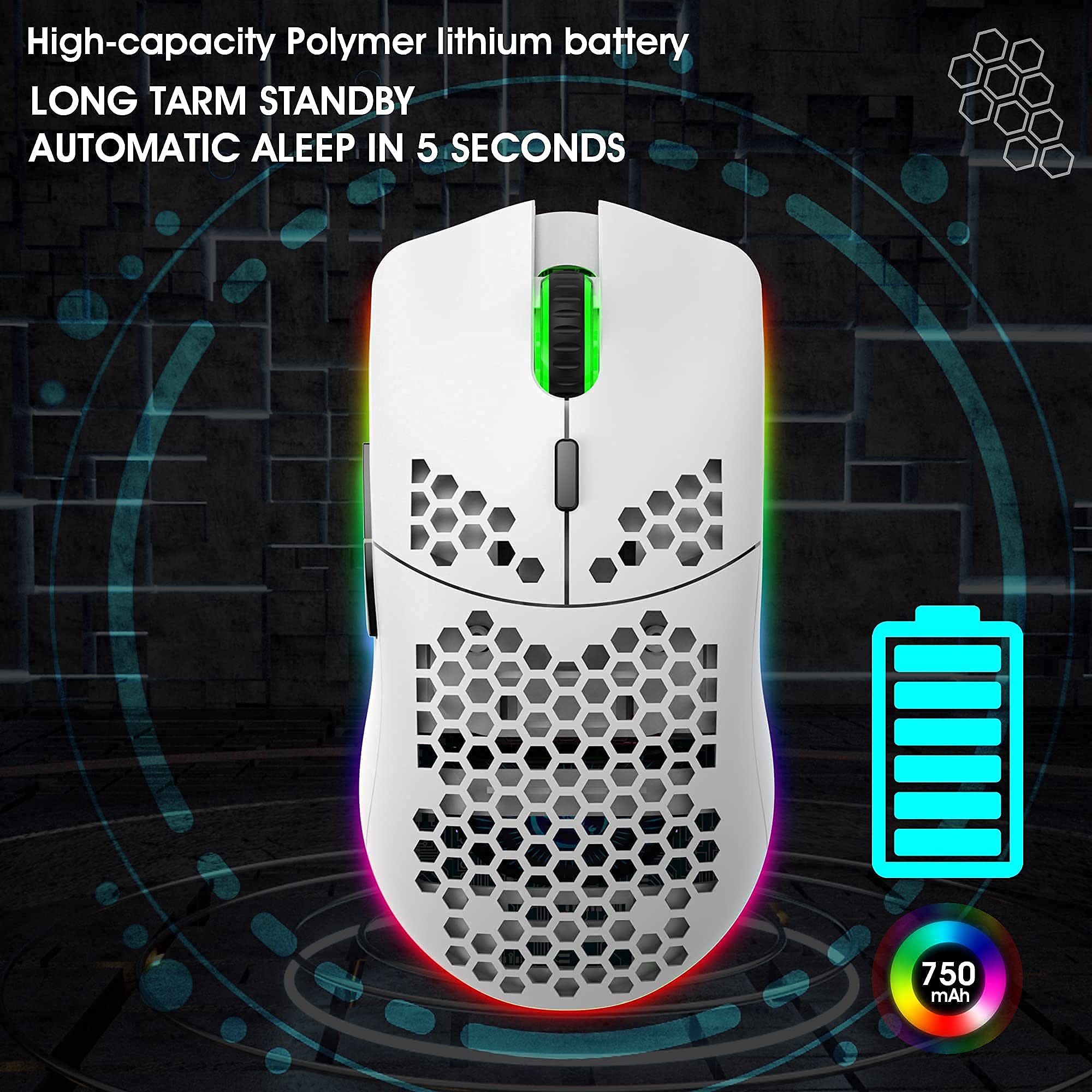 Rechargeable Bluetooth 5.0 & 2.4G Wireless/USB Wired Dual-Mode RGB Backlit Gaming Keyboard - 61-Key Compact Mechanical Keyboard with Anti-Ghosting, Wireless Gaming Mouse (750mAh Battery) for PC Gamers - Perfect for Esports, Streaming & Office Work