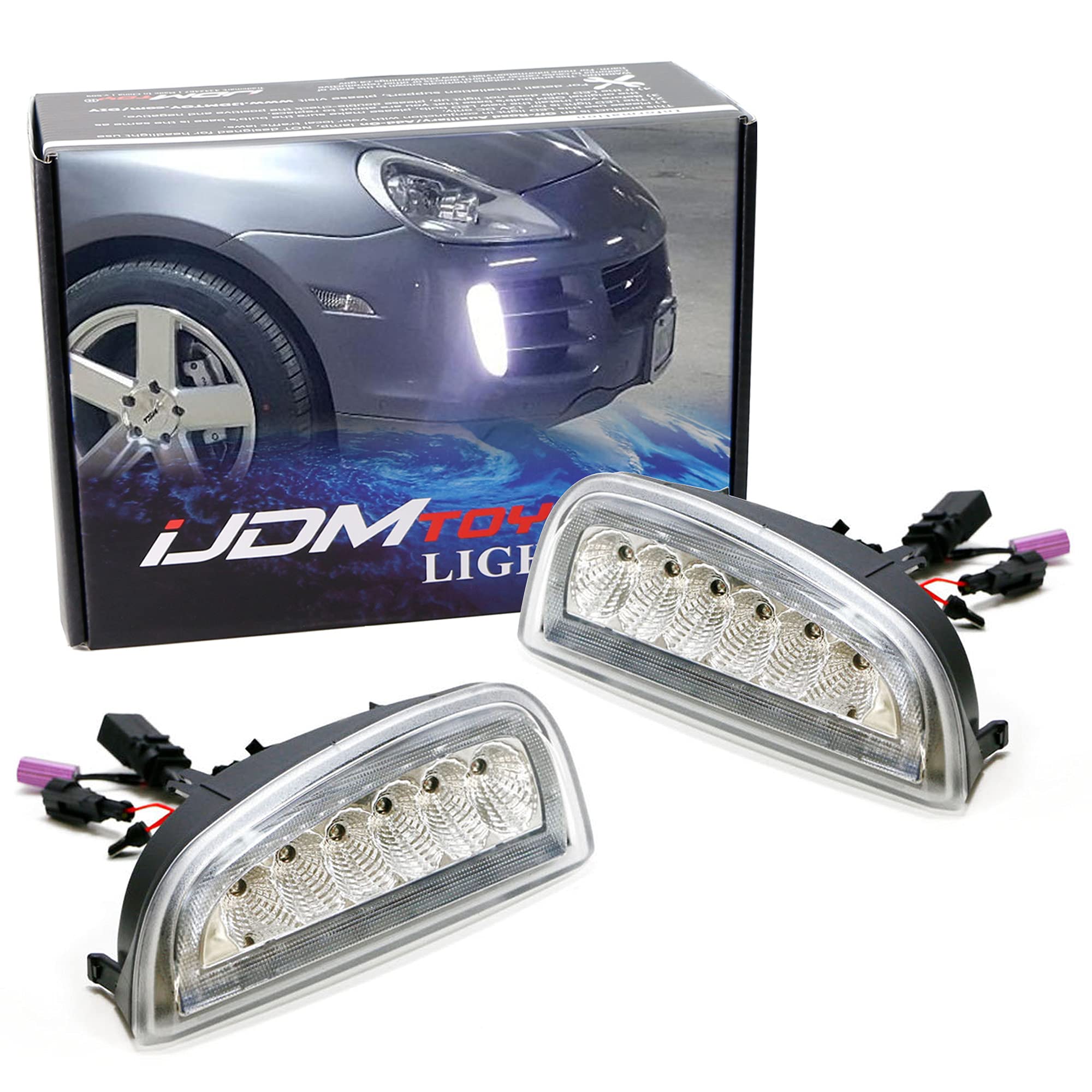 iJDMTOY Clear Lens LED Daytime Running Lights Assembly with Turn Signal Lamps - Compatible with 2007-2010 Porsche Cayenne | OEM Fit DRL LED Lights | Perfect for Night Driving & Enhanced Safety