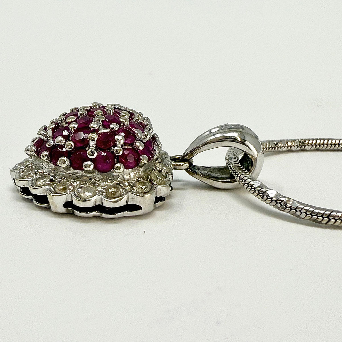 18K White Gold Chain Necklace with 14K Heart Pendant & Genuine Rubies - Elegant Jewelry Gift for Women, Perfect for Valentine's Day, Anniversary & Special Occasions