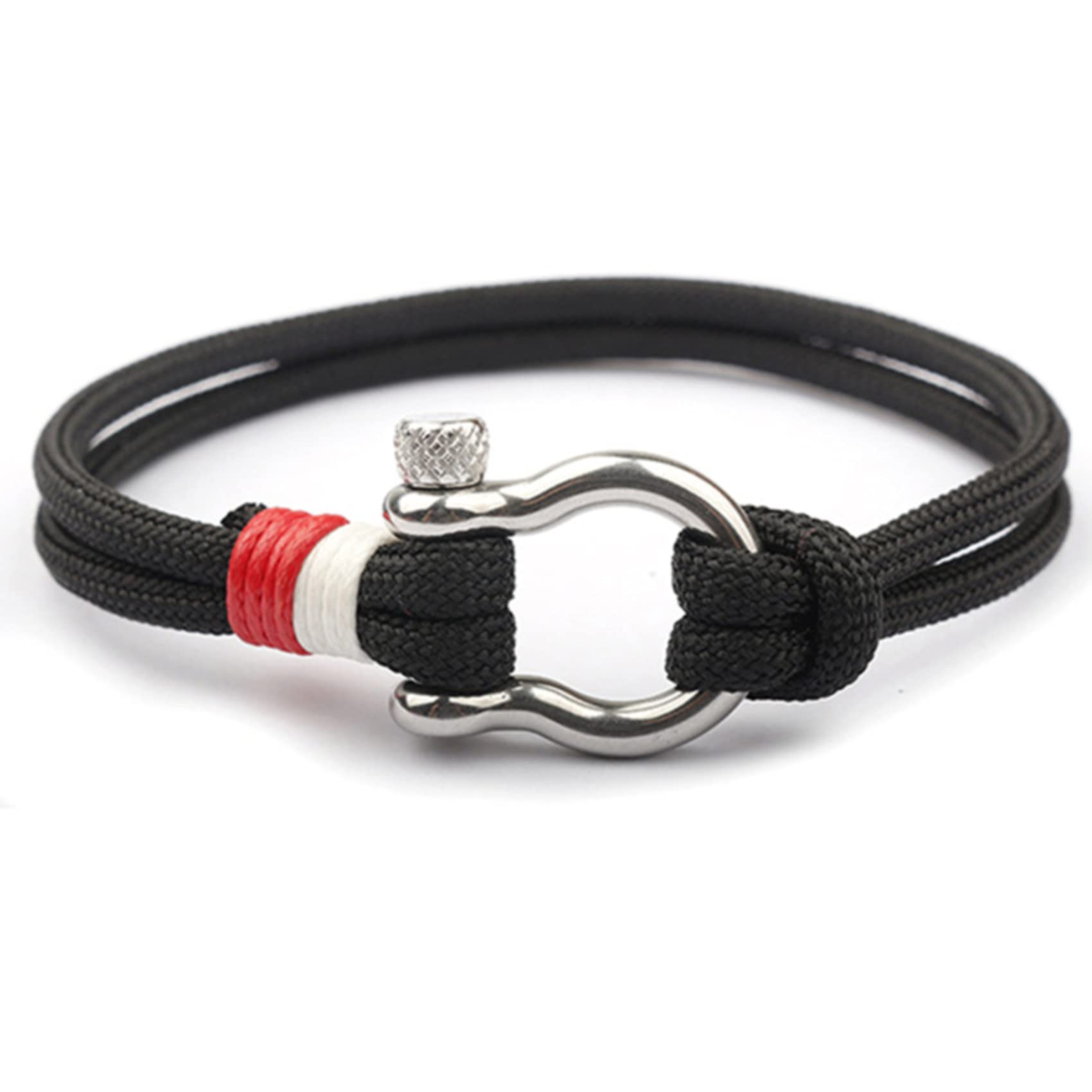 Sollarisy Braided Rope Bracelet - Double Layer Adjustable Wristband with Bow Shackle for Women & Men | Black | Perfect for Casual Wear, Outdoor Activities & Gifts