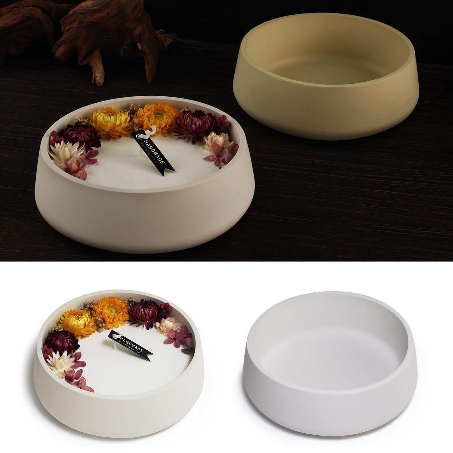 Premium Oval Silicone Candle Boat Jar Molds - DIY Concrete Container Storage Trays for Jewelry Box, Vase & Aroma Cup Making - Perfect for Home Decor, Wedding Centerpieces & Craft Projects (Round Shape)