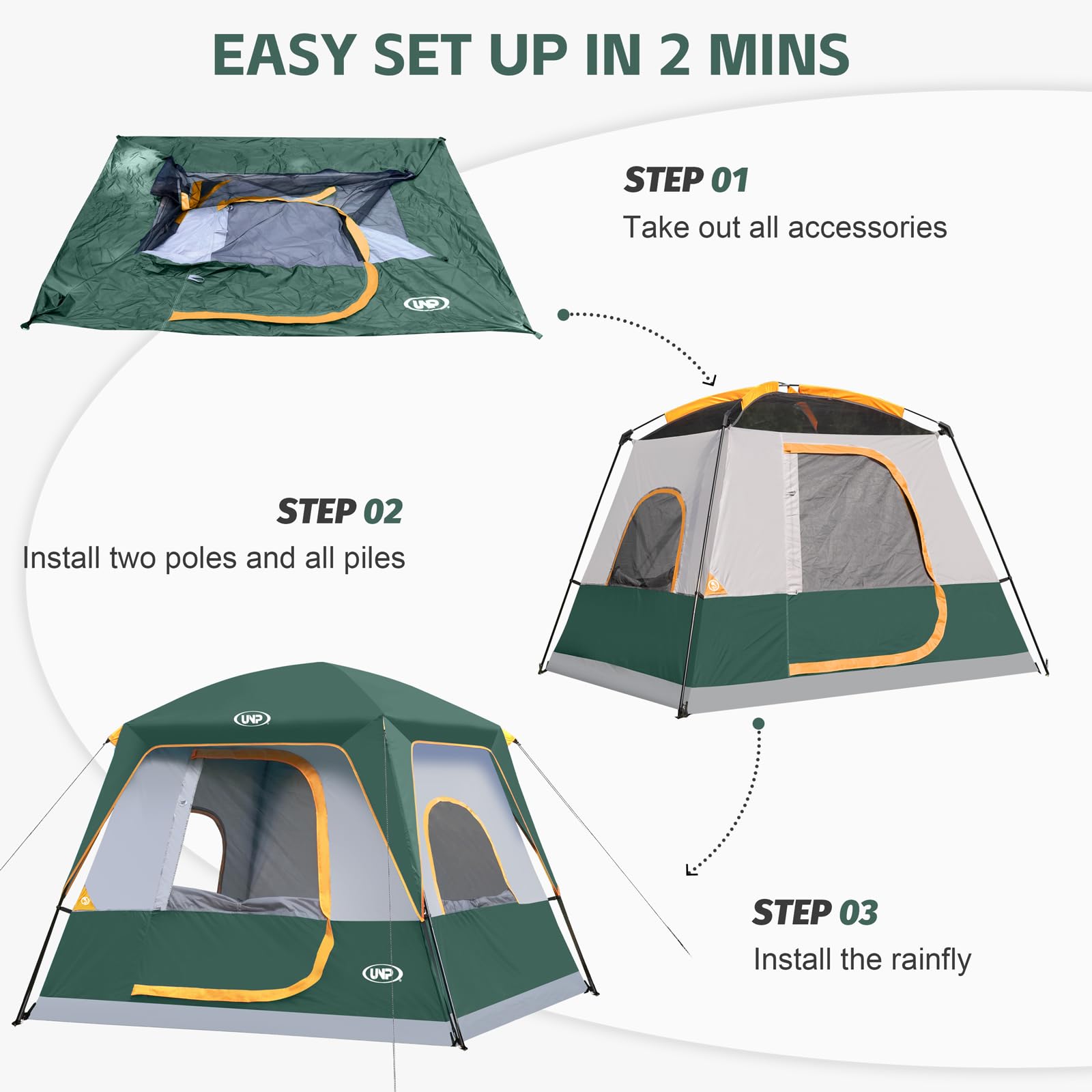 UNP 4-Person Camping Tent - Waterproof Cabin Tent with Rainfly for Easy Setup | Perfect for Family Camping, Hiking & Outdoor Adventures