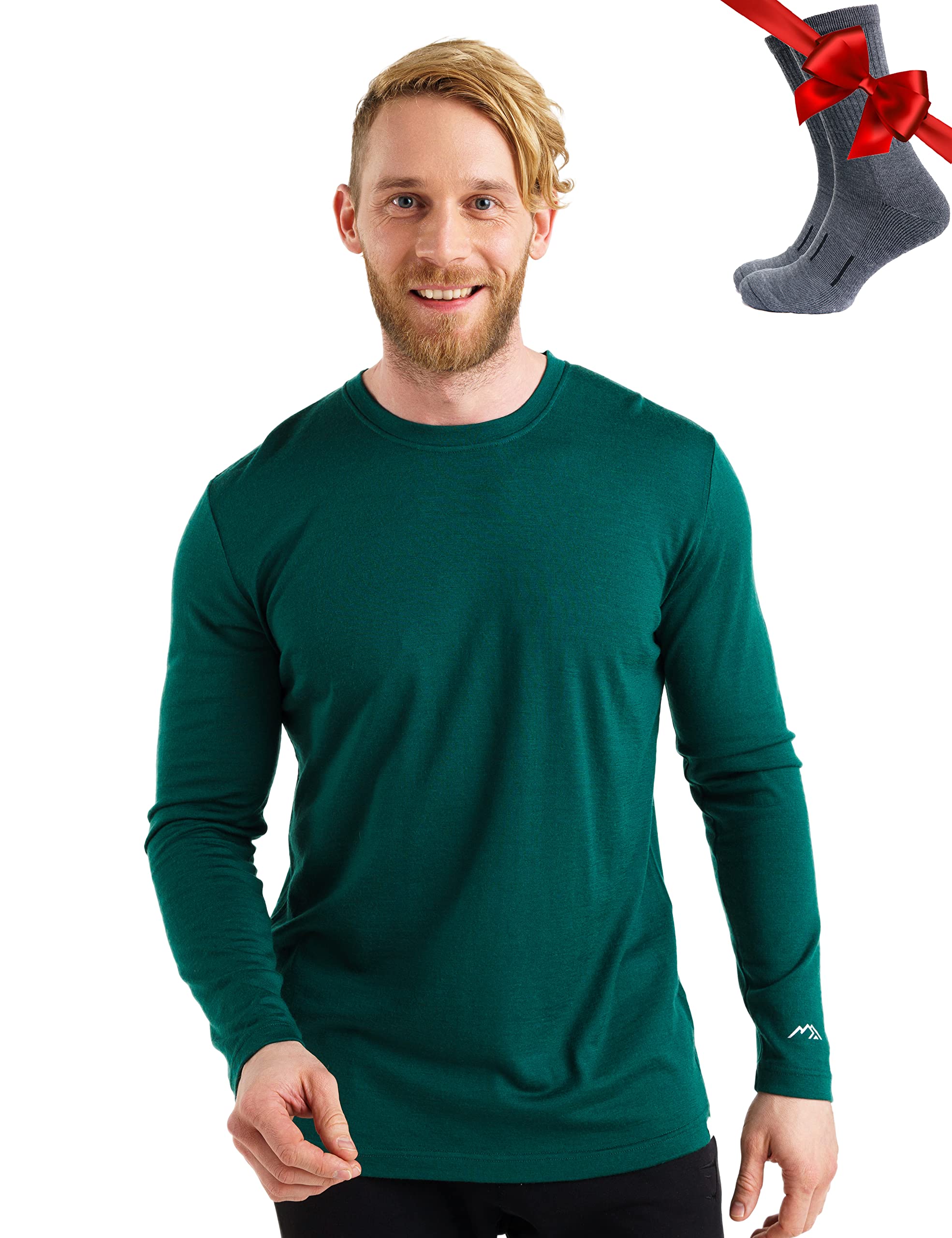 Premium 100% Merino Wool Base Layer for Men - Heavyweight/Midweight/Lightweight Thermal Long Sleeve Shirt with Socks - Ideal for Hiking, Skiing & Winter Outdoor Activities