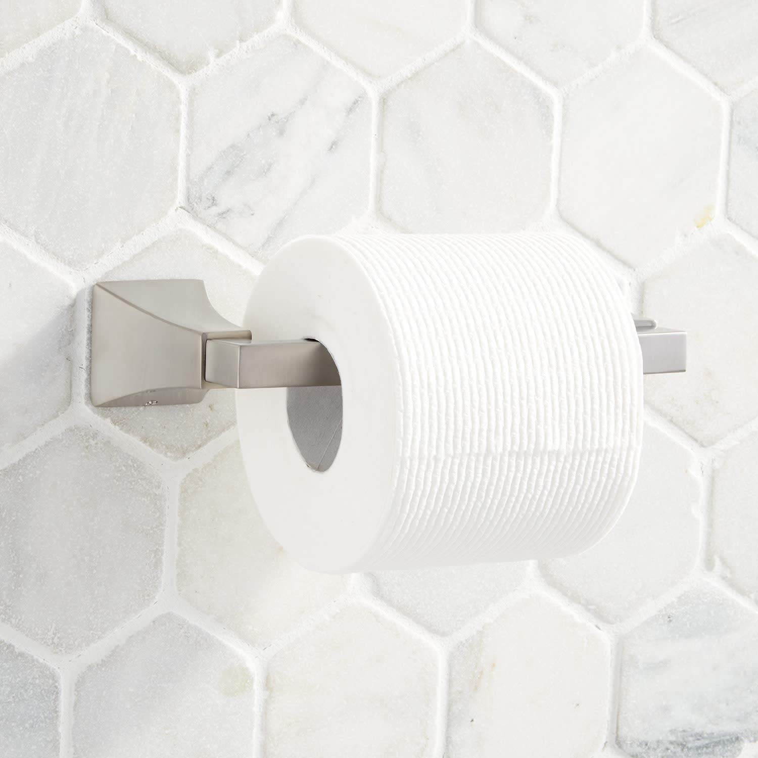 Signature Hardware 446953 Vilamonte Brushed Nickel Wall Mounted Pivoting Toilet Paper Holder - Space Saving Bathroom Organizer for Modern Homes