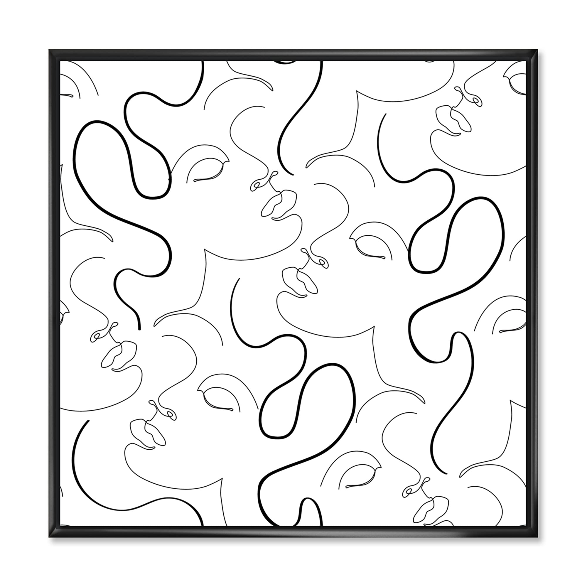 DesignQ Minimalist One Line Drawing Portraits - Modern Framed Canvas Wall Art Print for Living Room, Bedroom & Office Decor | Unique Handmade Home Decor Gift Idea