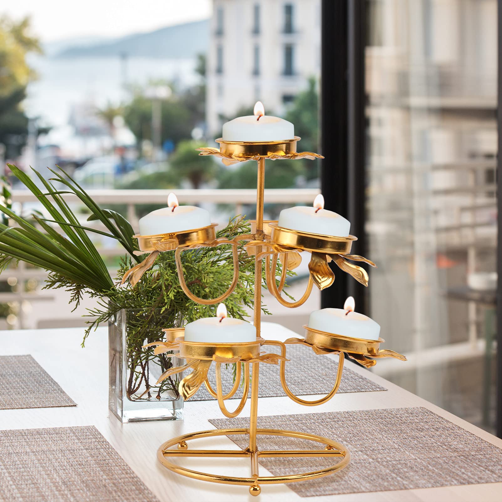 VICASKY Golden Brass Ghee Lamp Butter Lamp Holder - Metal Candle Stand for Buddhist Altar, Home Decor, Wedding Table & Temple Use - Oil Lamp Cup with Cupcake Stand Design for Spiritual & Decorative Lighting