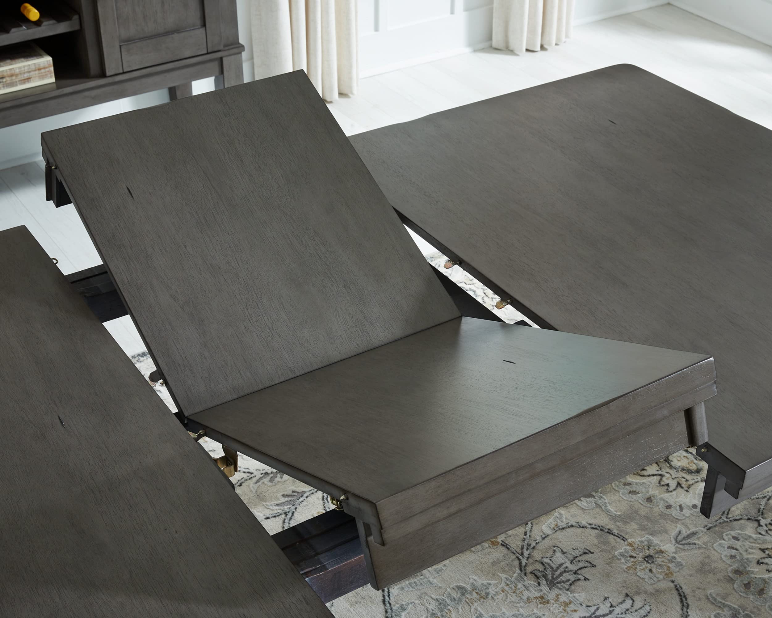 Signature Design by Ashley Hallanden Modern Farmhouse Dining Table with Butterfly Leaf Extension in Dark Gray - Perfect for Family Gatherings & Entertaining Guests