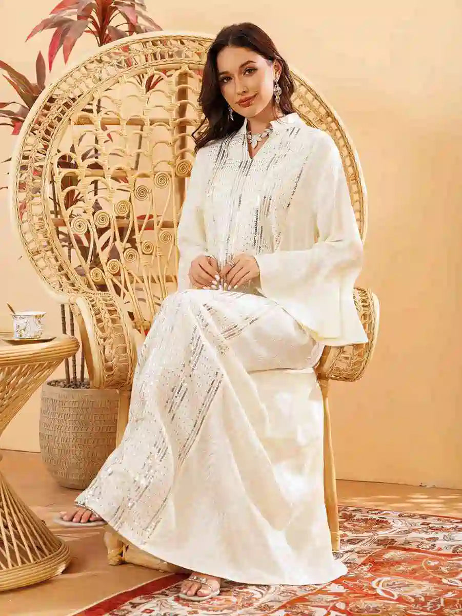 Elegant Eid Dress with Sequins Embroidery - Flowy Caftan Kaftan Dress for Women #25419 | Perfect for Eid Celebrations, Weddings & Special Occasions