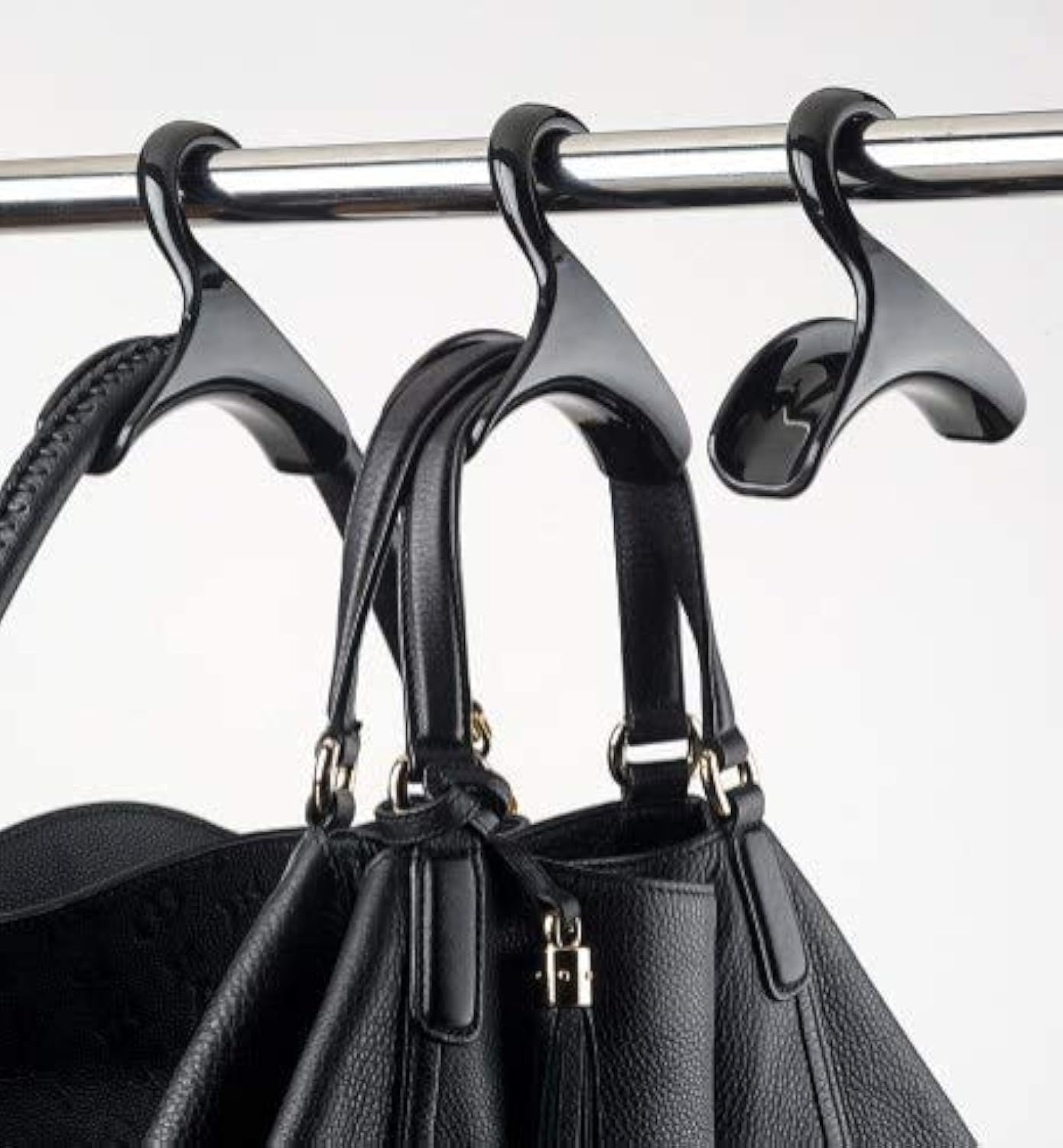 Bag-a-Vie Purse Hanger for Closet - 3 Pack Black Plastic Handbag Organizer Hooks for Hanging Bags & Purses, Protects Bag Shape & Saves Space - Perfect for Closet, Bedroom, or Entryway Organization