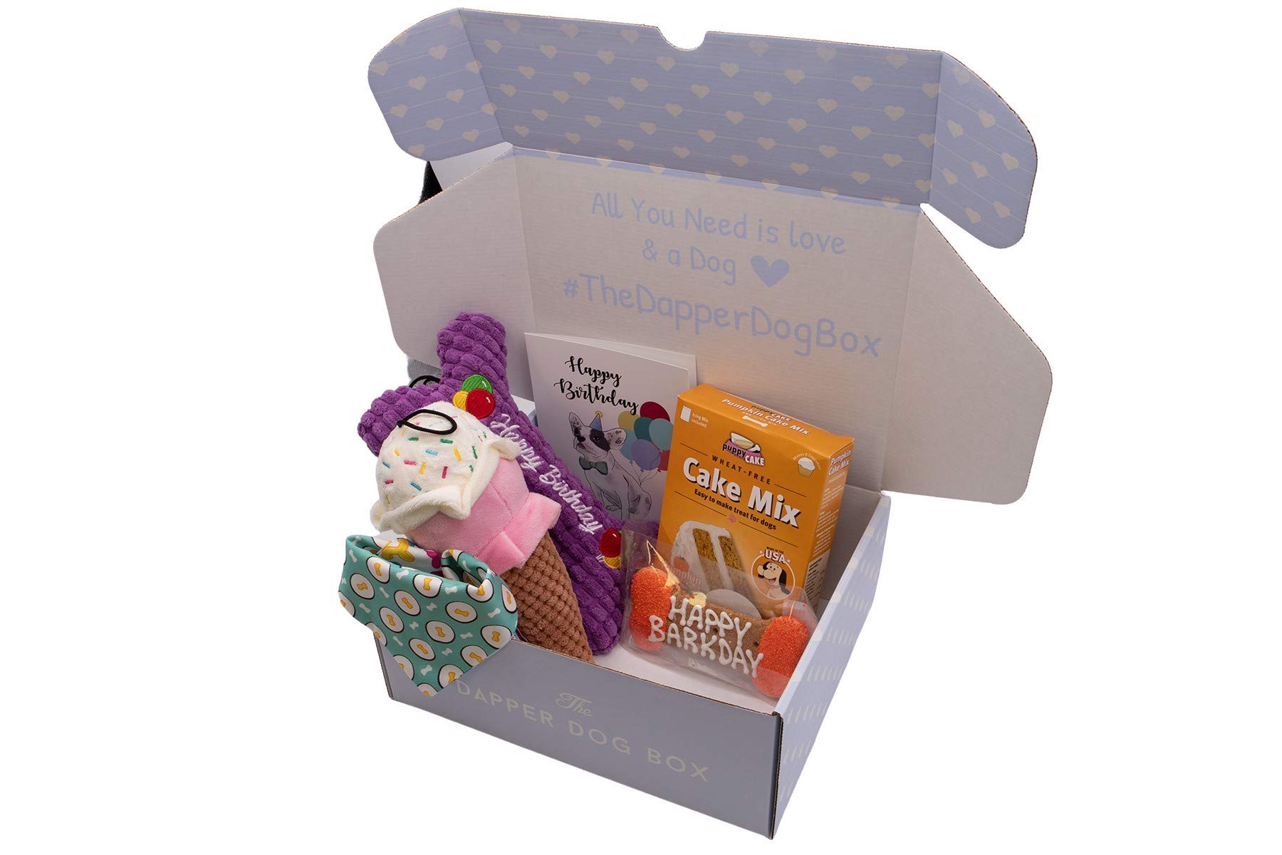 DAPPER DOG BOX Premium Dog Birthday Gift Set - Birthday Bandana, Cake Treats & Squeaky Toys for Puppies | Perfect for Birthday Parties, Celebrations & Special Occasions
