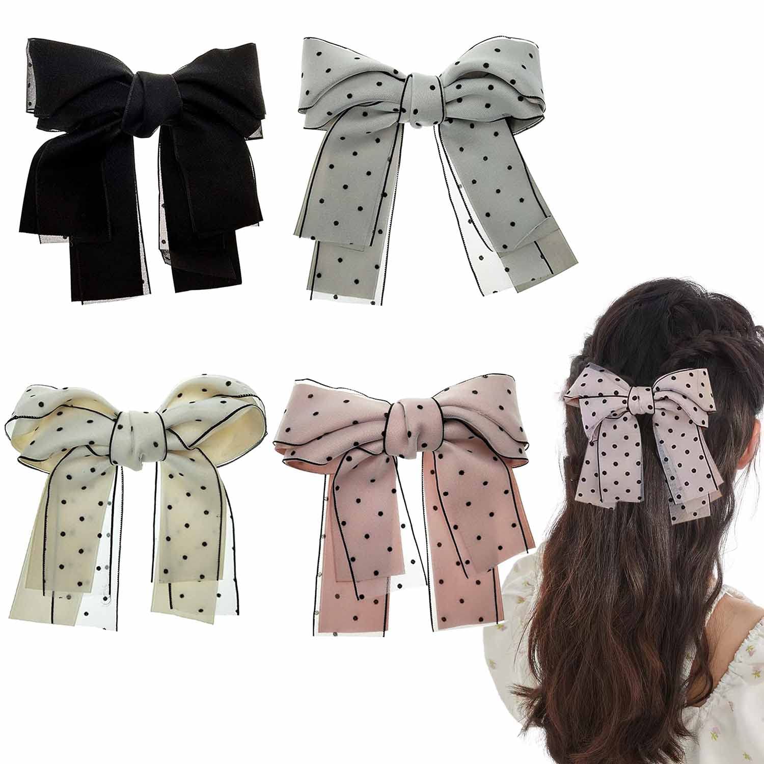 4 Pack Large Bow Hair Clips for Women & Girls - Elegant Hair Accessories Barrette Clips for Ponytails, Braids & Updos - Perfect for Weddings, Parties & Daily Wear