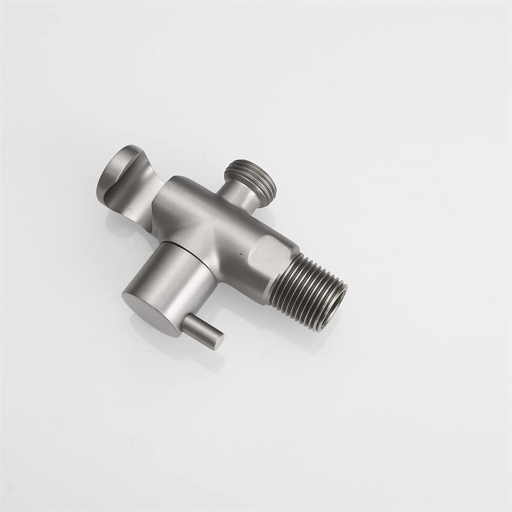 Wall Mount Handheld Shower Head Holder with Hose Connector & Shut Off Valve - Brushed Nickel Shower Wand Bracket for Bathroom, Bidet Sprayer & Toilet Accessories - Perfect for Home, RV and Mobile Use