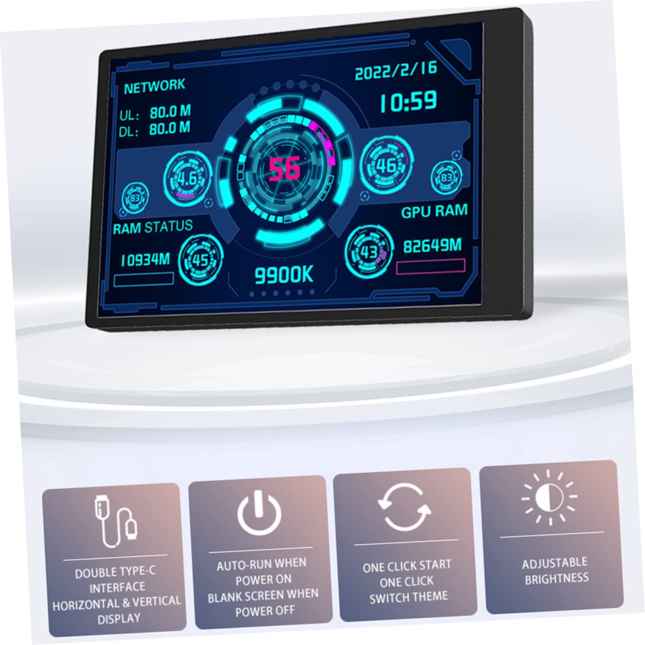 OSALADI 5-Piece Mini Secondary Computer Monitor with 360° Rotation - CPU Case Temperature Display, HDD Data Monitor for PC Builds & Gaming Rigs - Perfect for System Monitoring, Overclocking & Mini PC Setups